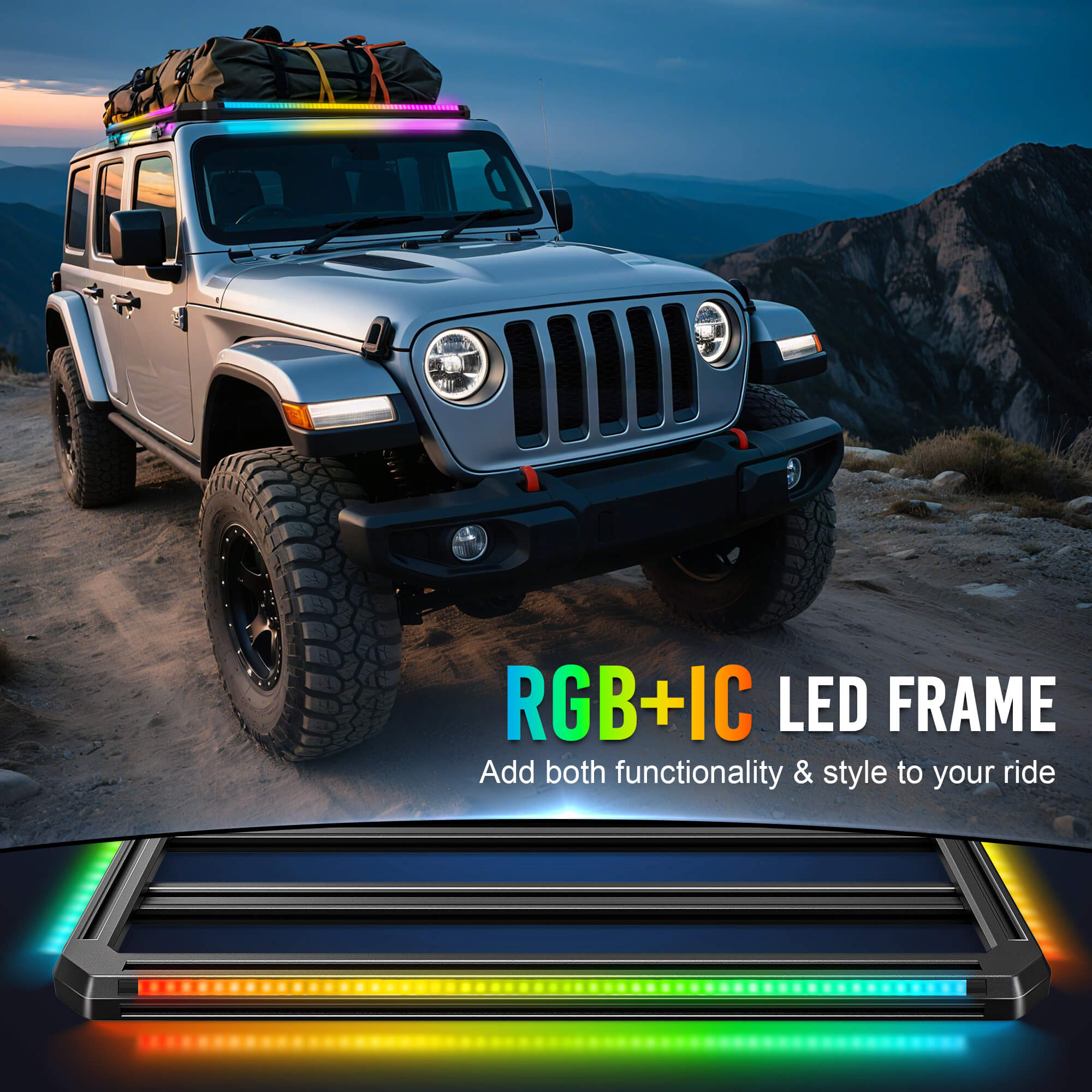 Newest LED Roof Rack Cargo Platform w/ built-in RGB+IC Light Strips, RGB Chasing Lights Frame, Aluminum, 55.1" x 47.2", Fits Most 2-Bar SUVs (Only Ships to U.S. )