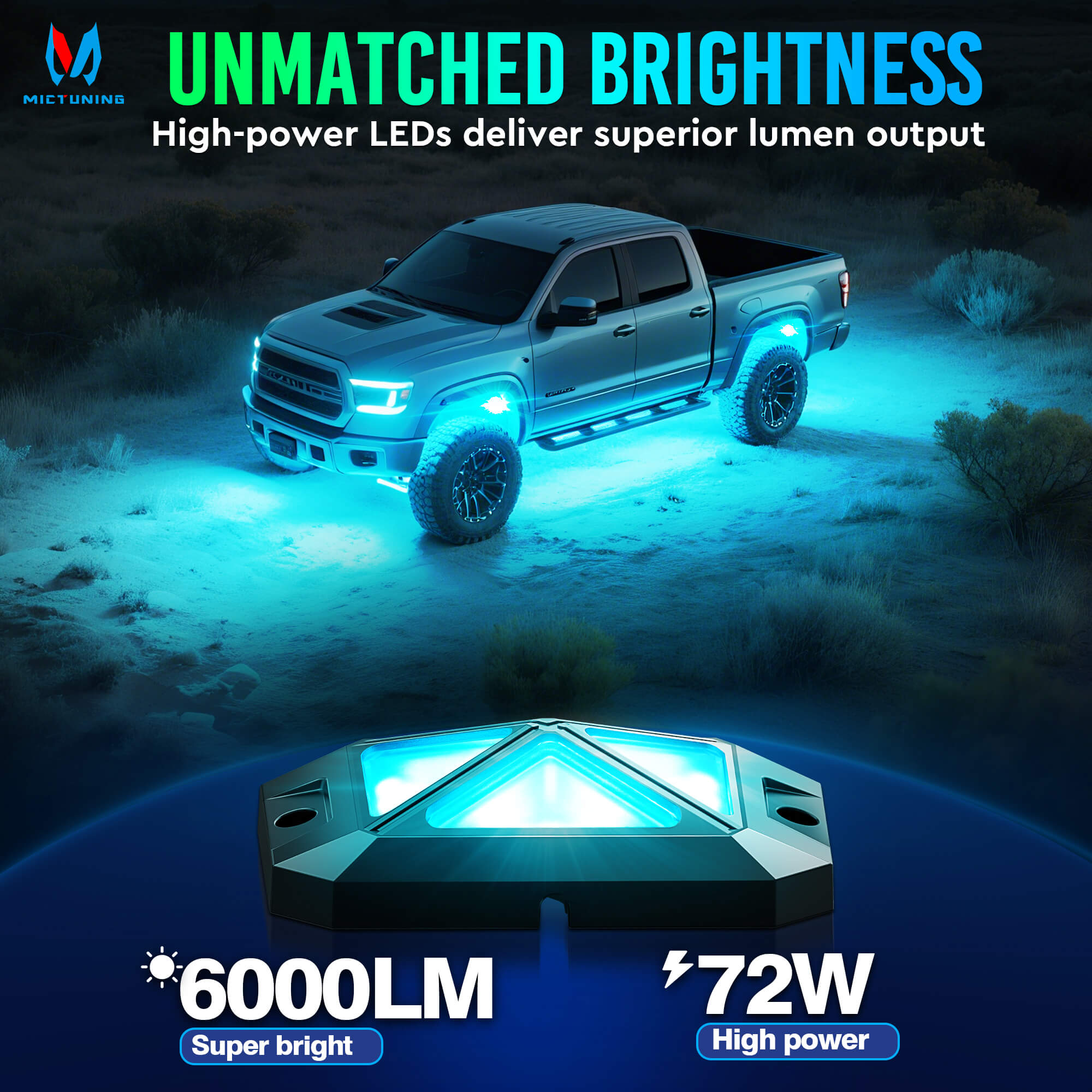 2025 Newest C4 360° Ultra-bright 4-Sided Wide Angle RGBW LED Rock Lights, Microphone Sync with APP Control, 8-16 Pods