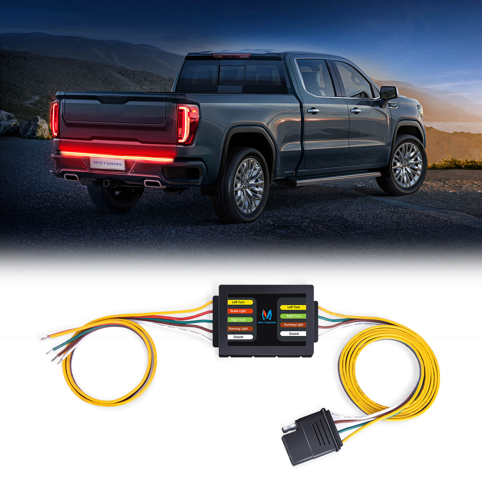 3-to-2-Wire Tail light Converter with 20 Inch Leads and 60 Inch 4-Way Flat Extension Vehicle End Connector, Universal Fit, LED Incandescent Bulbs Compatible