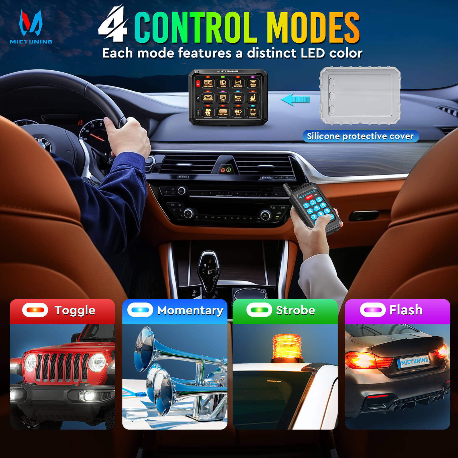 P1s Switch Panel with Wireless Remote Control Bundle with C2 RGB+IC LED Rock Lights Kit 8-24 Pods