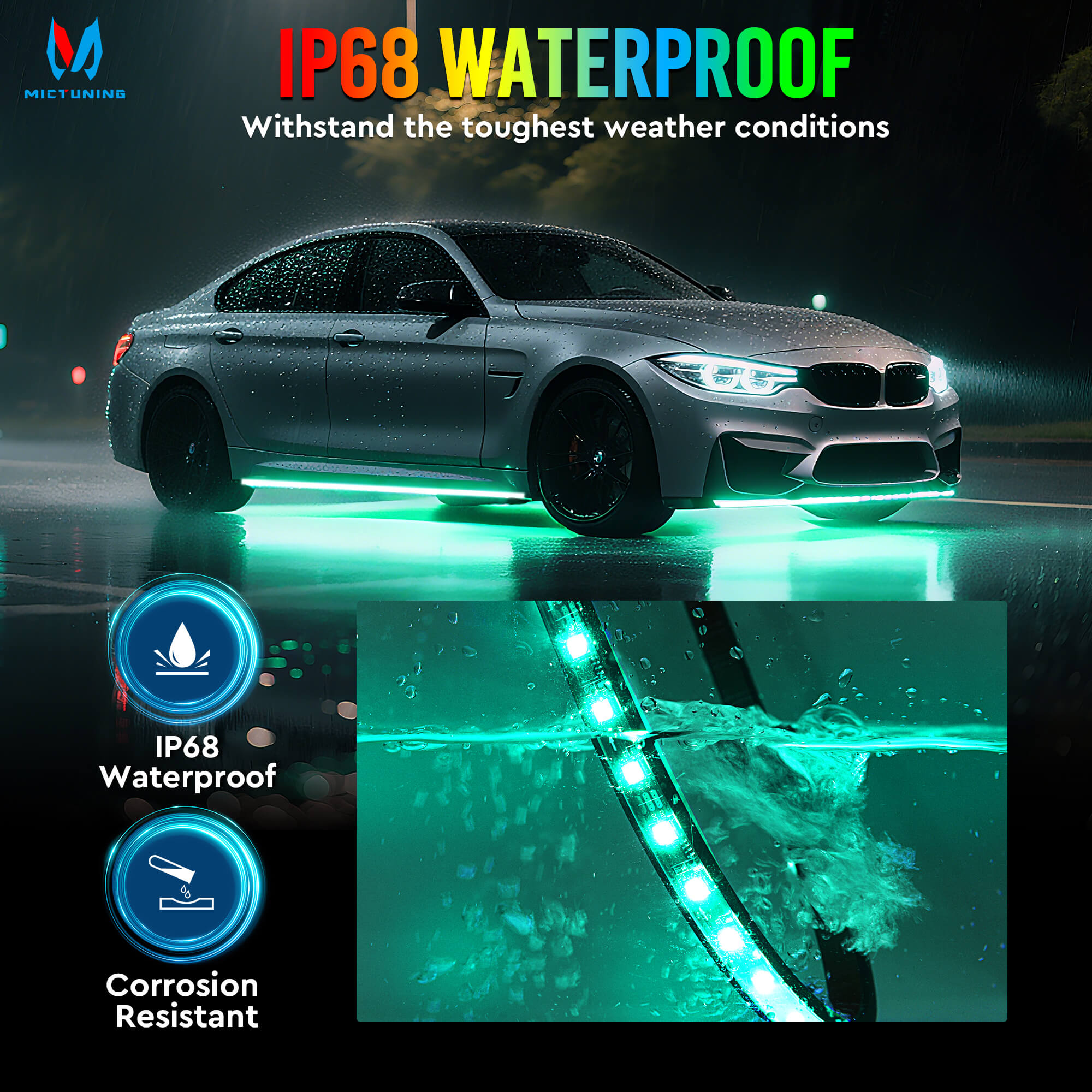 RGB Car Underglow Neon Accent Strip Lights, APP & Remote Control, Sound Active Function, Music Mode(2x35″+2x47″/4x35″+2x47″ )