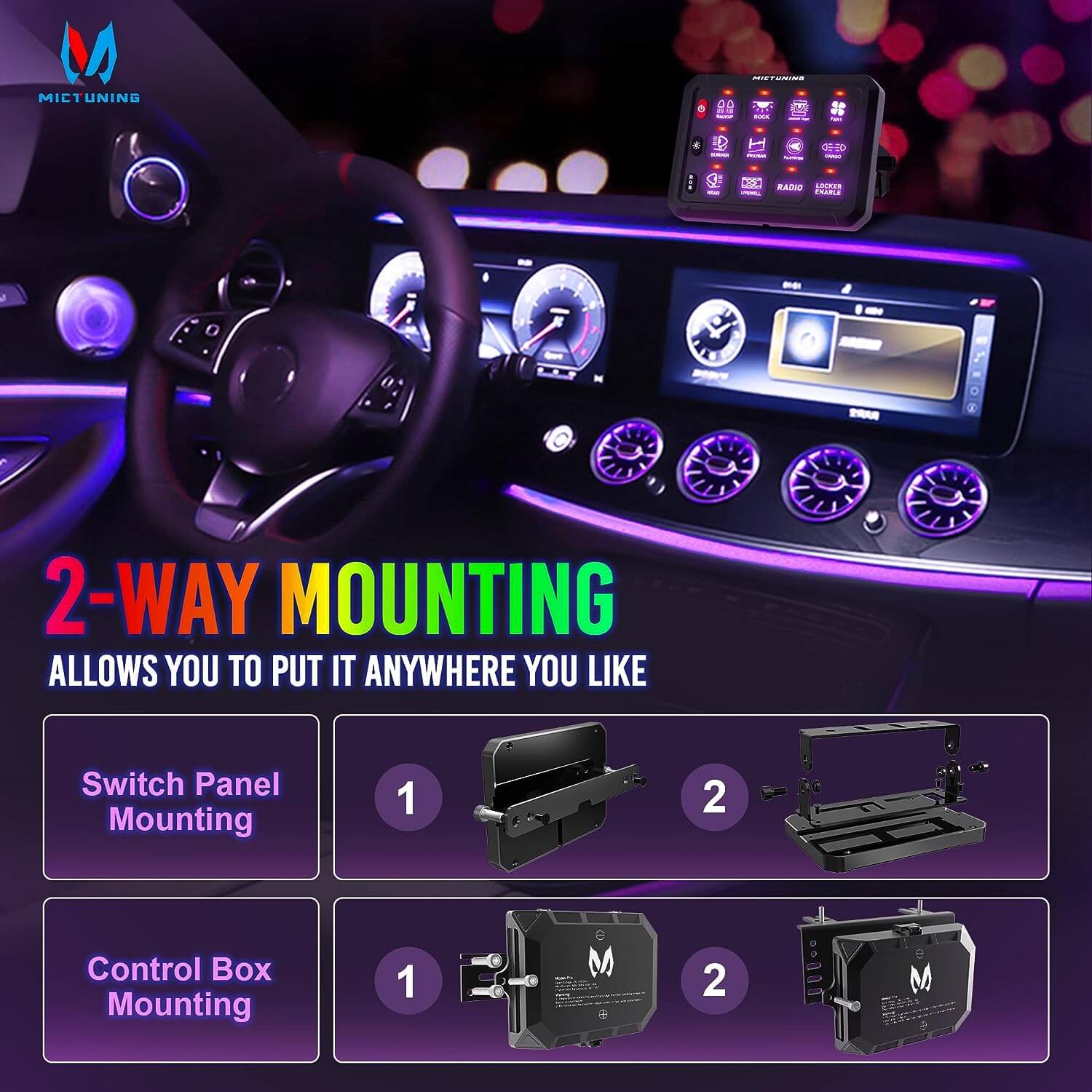 P1s RGB 6/8/12 Gang 5" Switch Panel, High Power 5-Level Brightness, Multifunction Touch Toggle Switch