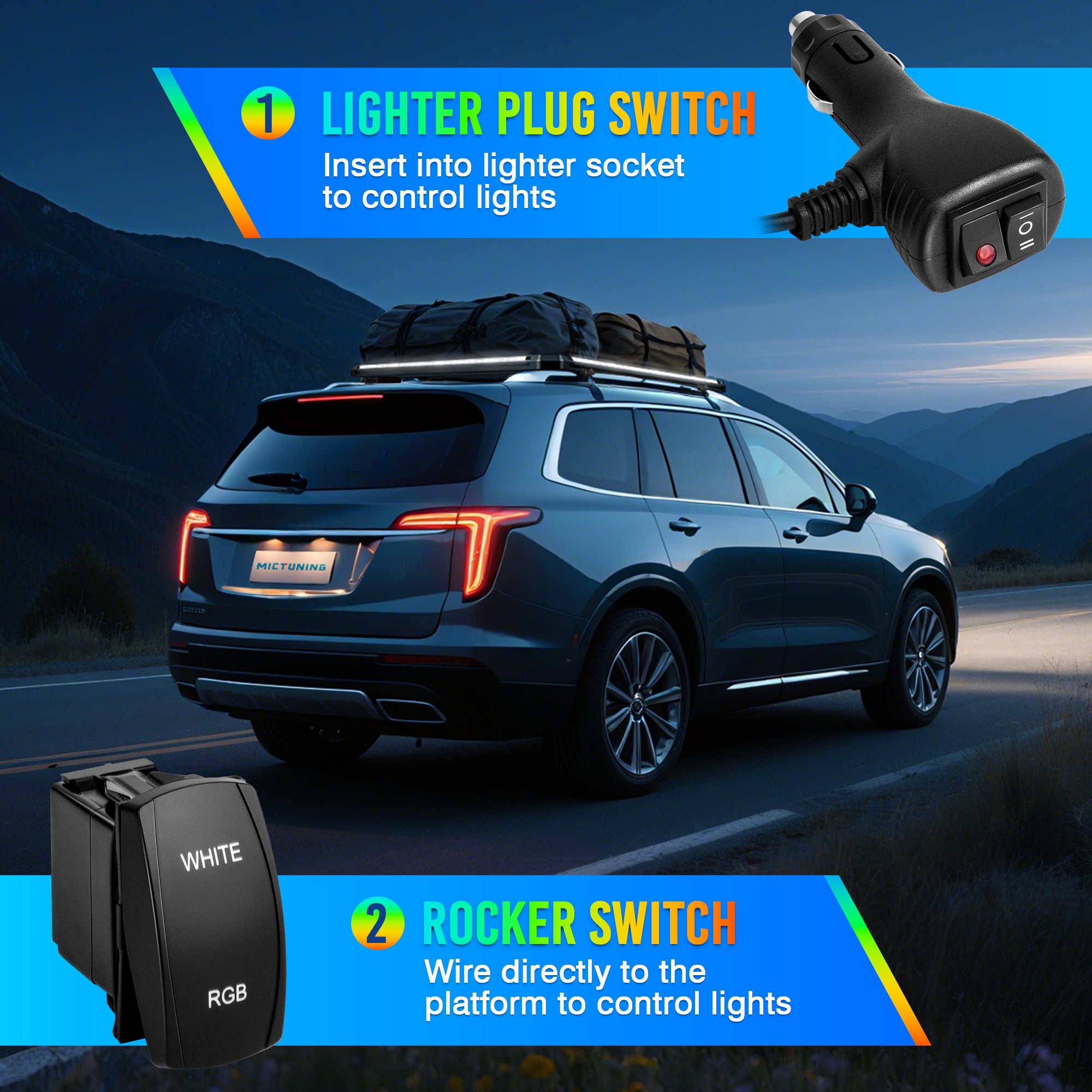 Newest LED Roof Rack Cargo Platform w/ built-in RGB+IC Light Strips, RGB Chasing Lights Frame, Aluminum, 55.1" x 47.2", Fits Most 2-Bar SUVs (Only Ships to U.S. )