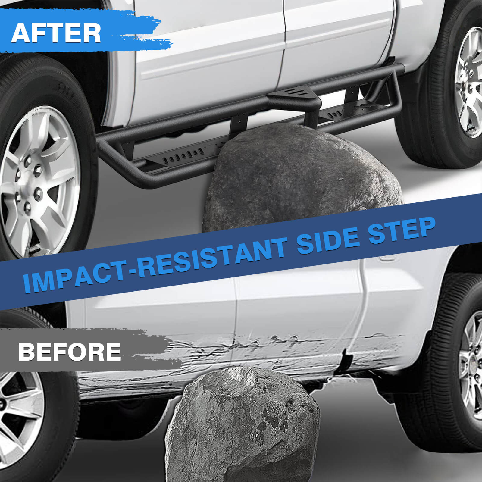 2007-2018 Chevy Silverado GMC Sierra 1500 2500HD 3500HD Extended/Double Cab Side Running Boards, Heavy-Duty Side Steps (Only Ships to U.S. )