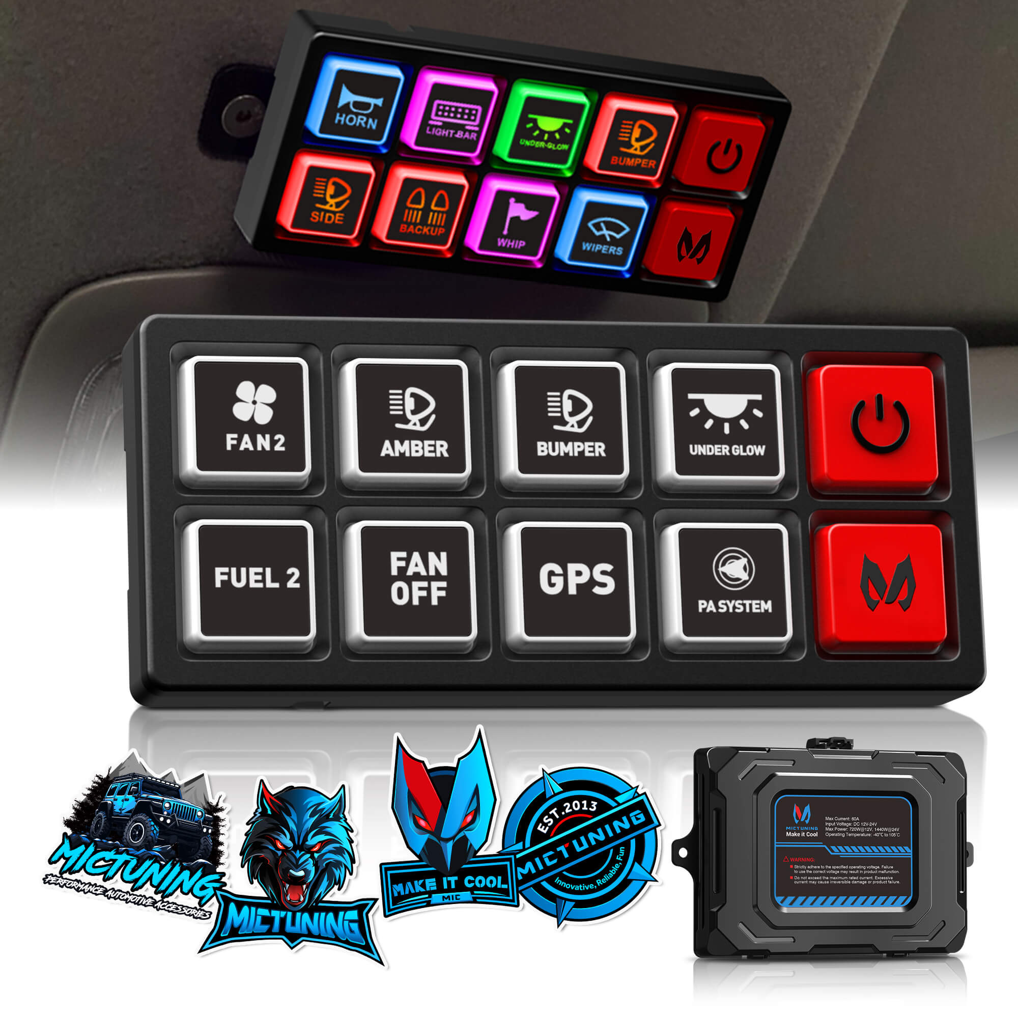 2025 All-New P4 Neon Switch Panel 4/8 Gang, LED Backlit Silicone Buttons, Universal Circuit Control Relay System Box, Toggle On-Off Touch Pod