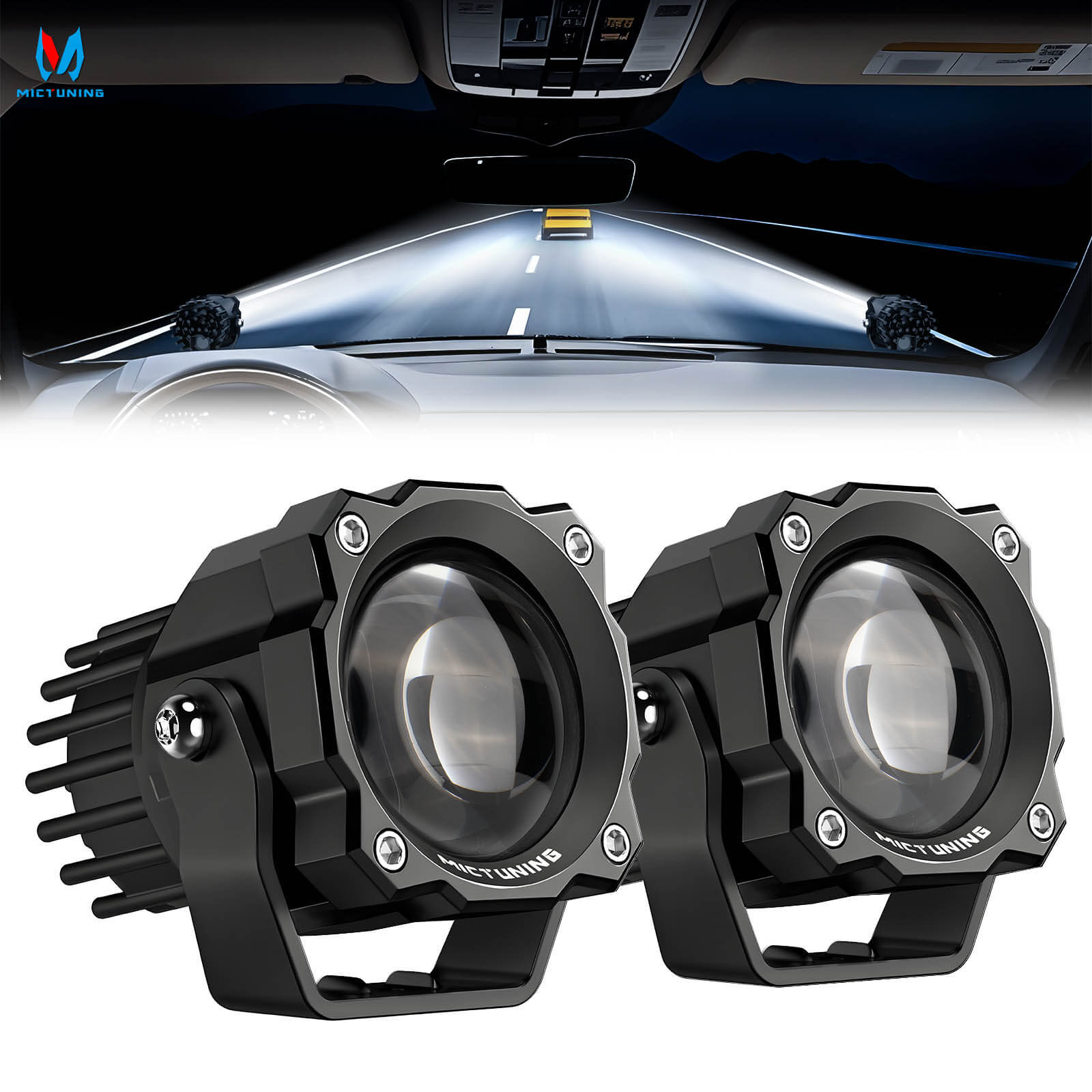 3 Inch 72W LED Light Pods Square Off-Road Driving Fog Lamp Spot Flood Beam Automotive Auxiliary Lighting, Pair