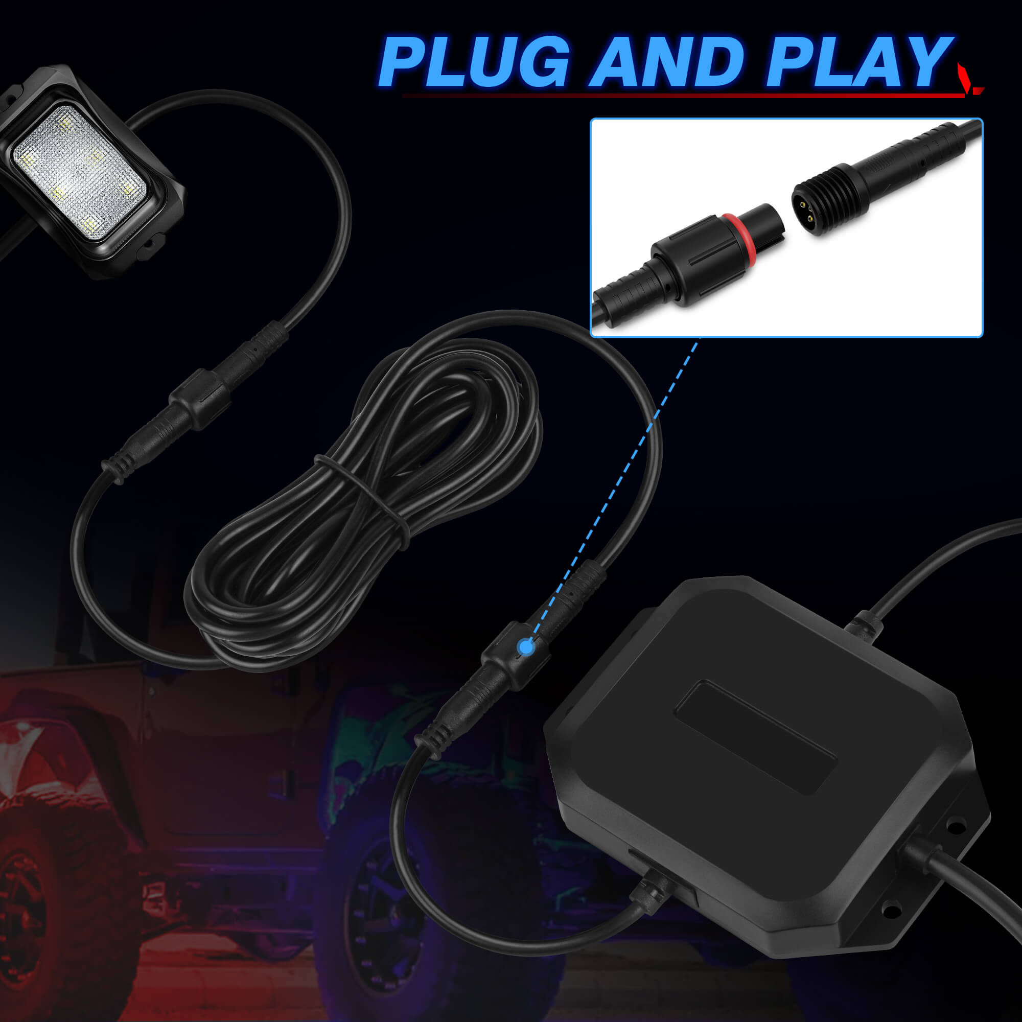 6.56FT 3-Pin Extension Cord Wire Cable for RGB+IC C2, V1, W1 Series Lights, P1B Switch Panel and Mictuning Whip Lights(Except for Whipless Whip Lights)