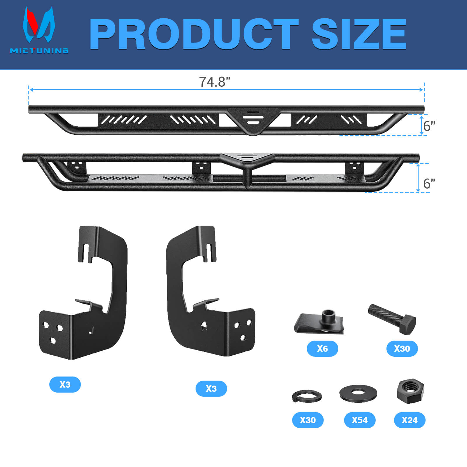 2007-2018 Chevy Silverado GMC Sierra 1500 2500HD 3500HD Extended/Double Cab Side Running Boards, Heavy-Duty Side Steps (Only Ships to U.S. )