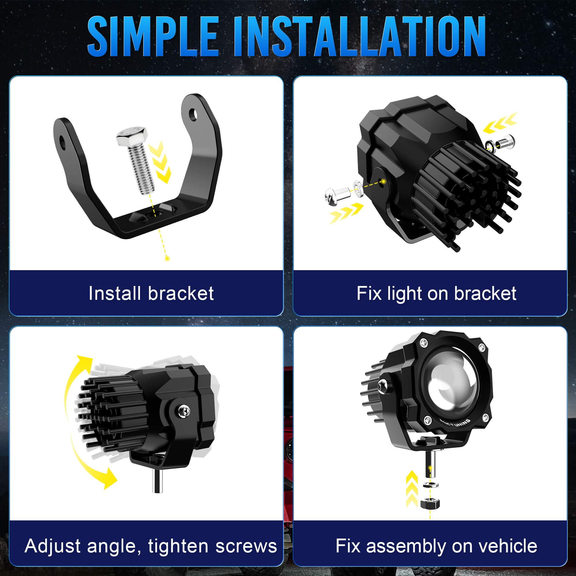 3 Inch 72W LED Light Pods Square Off-Road Driving Fog Lamp Spot Flood Beam Automotive Auxiliary Lighting, Pair