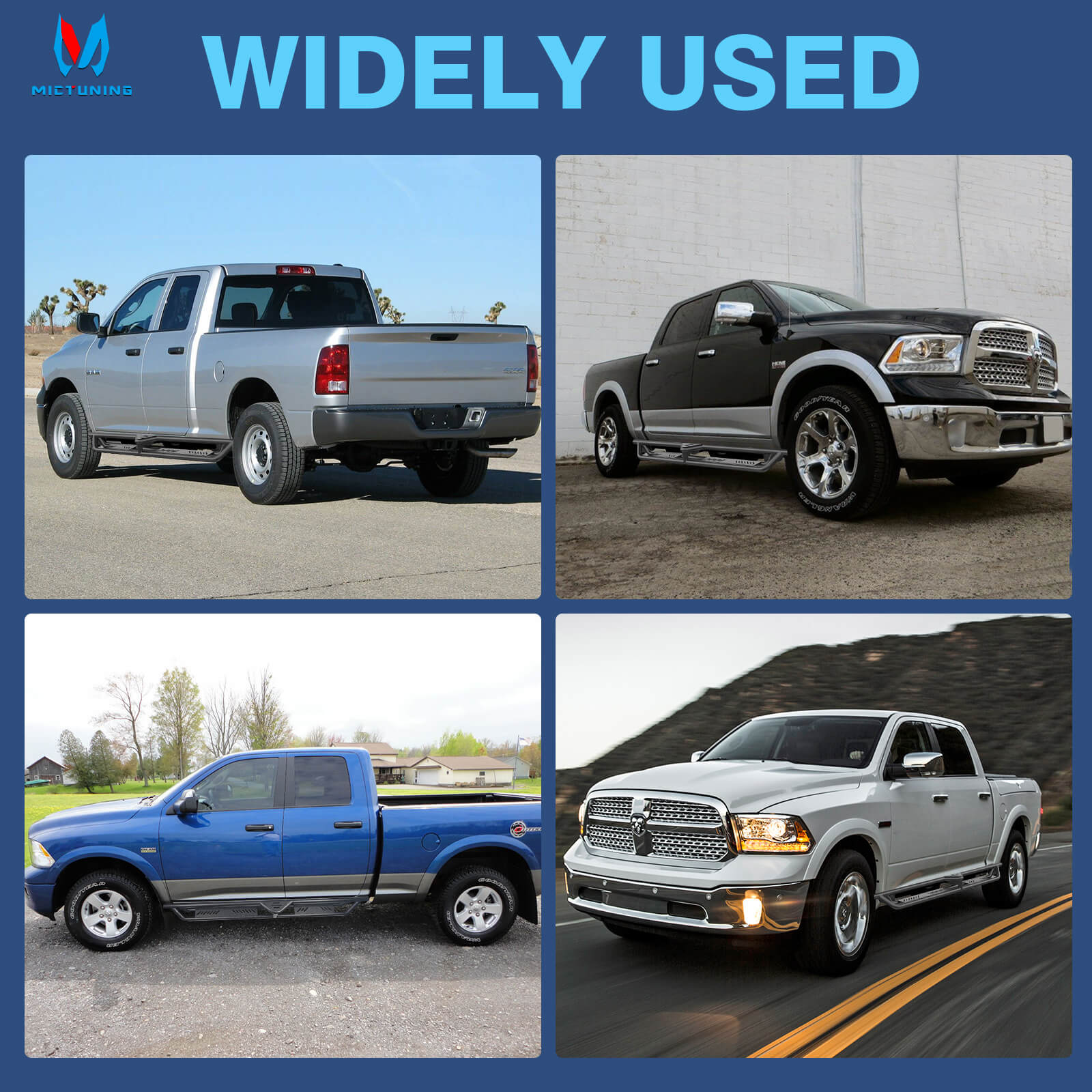 2009-2018 Dodge RAM 1500, 2019-2023 1500 Classic Quad Cab Side Running Boards, Heavy-Duty Side Steps (Only Ships to U.S. )