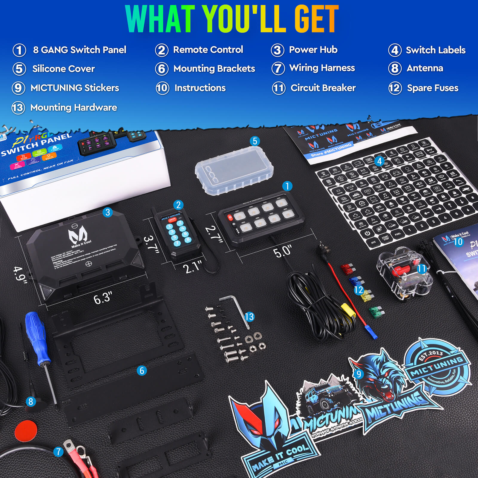 P1s Switch Panel with Wireless Remote Control Bundle with Q1 Max RGB+IC Rock Lights Kit 24LEDs/Pod Super Bright, 8-24 Pods