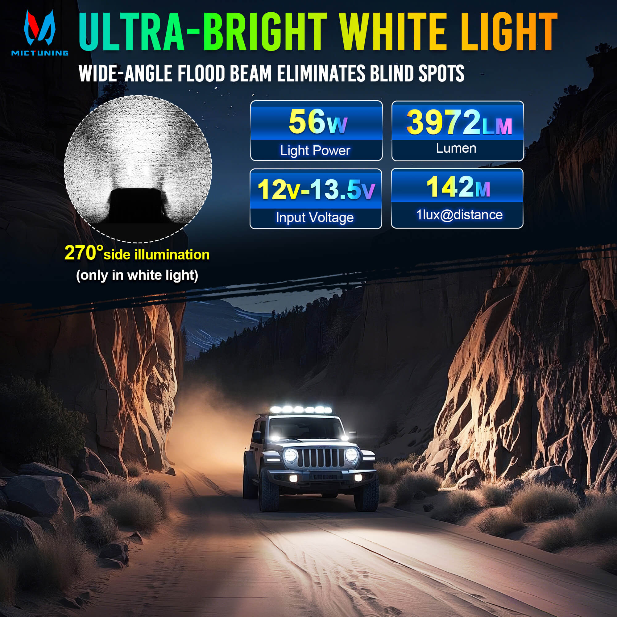 K3 4 Inch 56W LED Pod Lights RGB with White Offroad Driving Lights (7 Colors), w/ Wiring Harness Switch, Flood Beam/Spot Beam, 2PCS