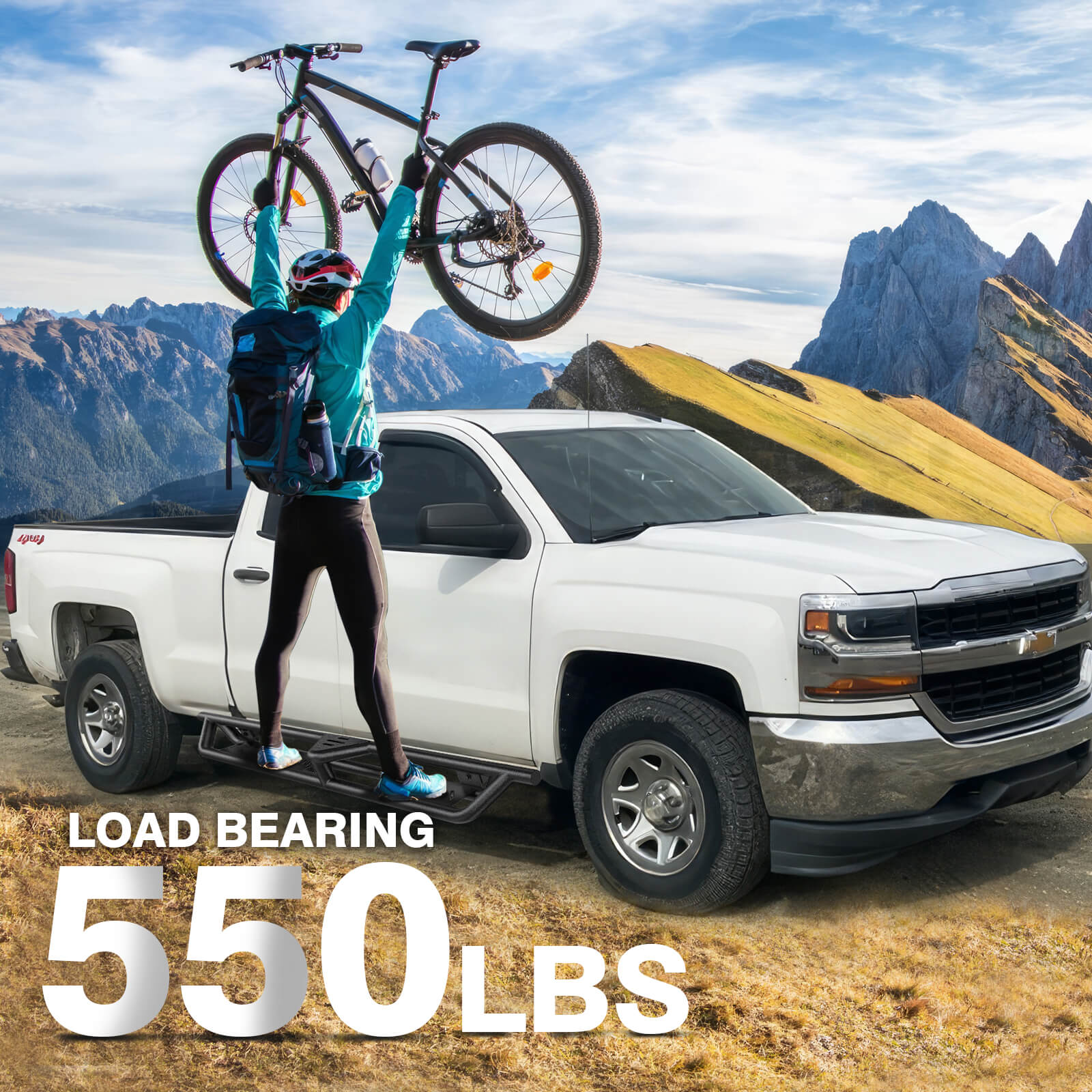 2007-2018 Chevy Silverado GMC Sierra 1500 2500HD 3500HD Extended/Double Cab Side Running Boards, Heavy-Duty Side Steps (Only Ships to U.S. )