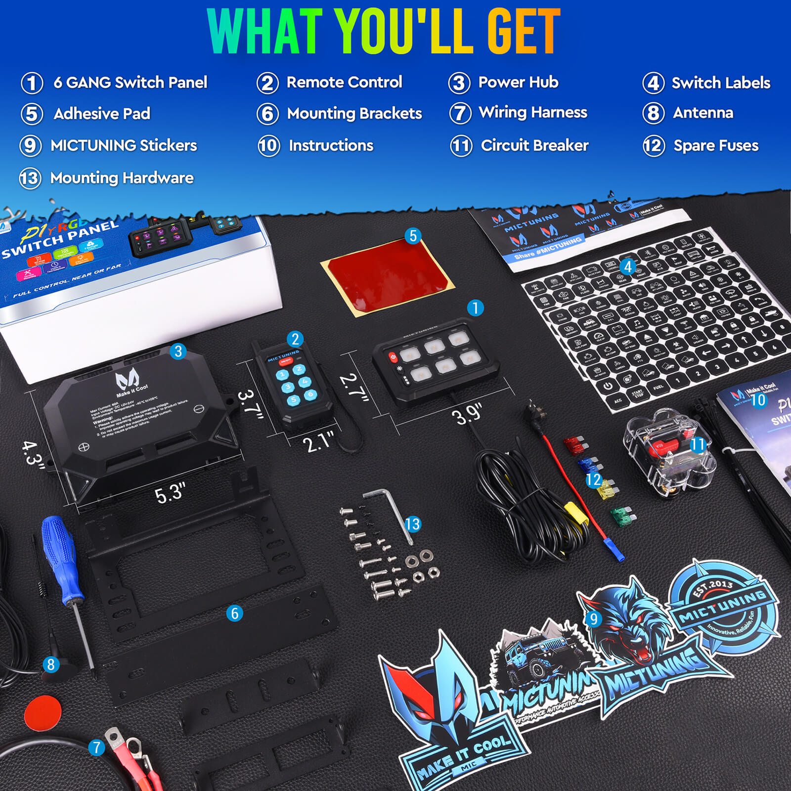 P1s Switch Panel with Wireless Remote Control Bundle with C2 RGB+IC LED Rock Lights Kit 8-24 Pods
