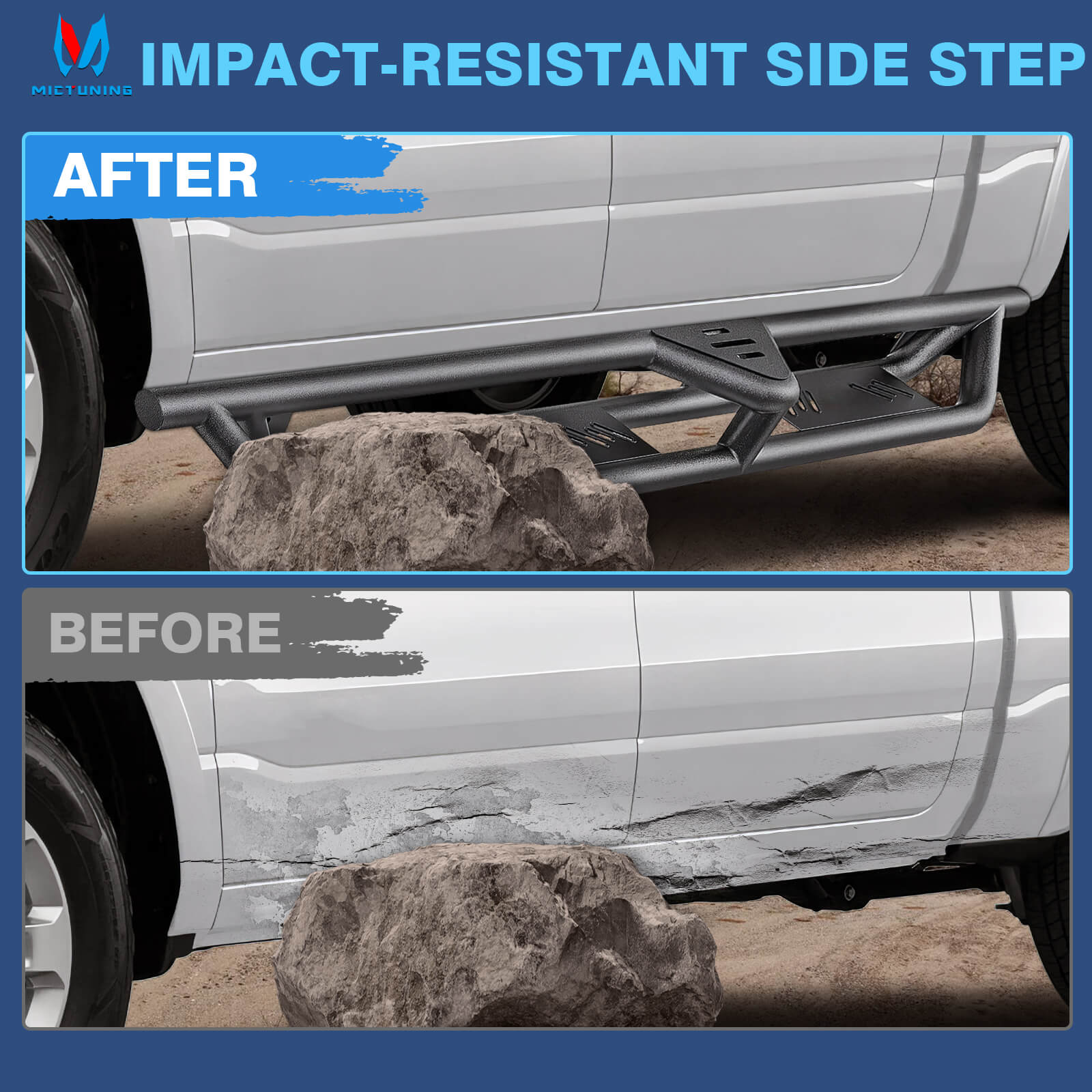 2009-2018 Dodge RAM 1500, 2019-2023 1500 Classic Quad Cab Side Running Boards, Heavy-Duty Side Steps (Only Ships to U.S. )
