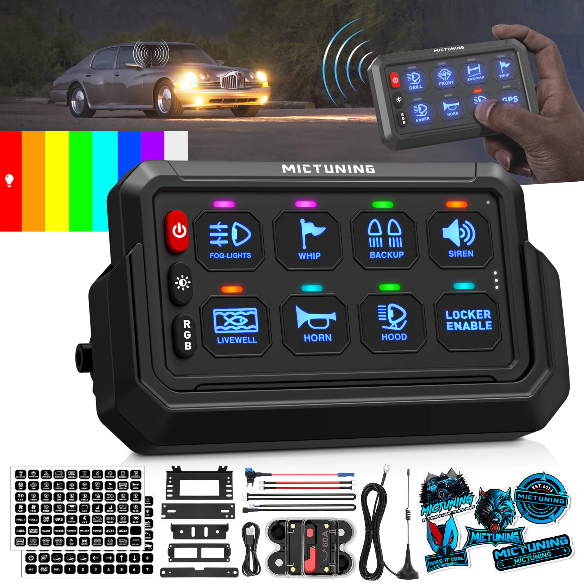 P1s-AC Wireless Cordless RGB Switch Panel 8/12 Gang, Up to 165FT/265FT Range, Aluminum Multifunction Removable Panel