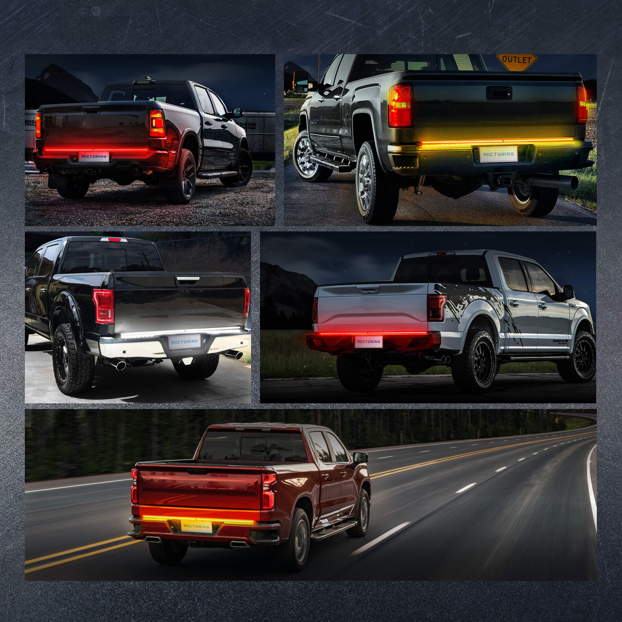 60" Foldable Tailgate Light Bar 3 Rows Light Strip,  LED Sequential Turn Signal Brake Running Reverse, No Drilling