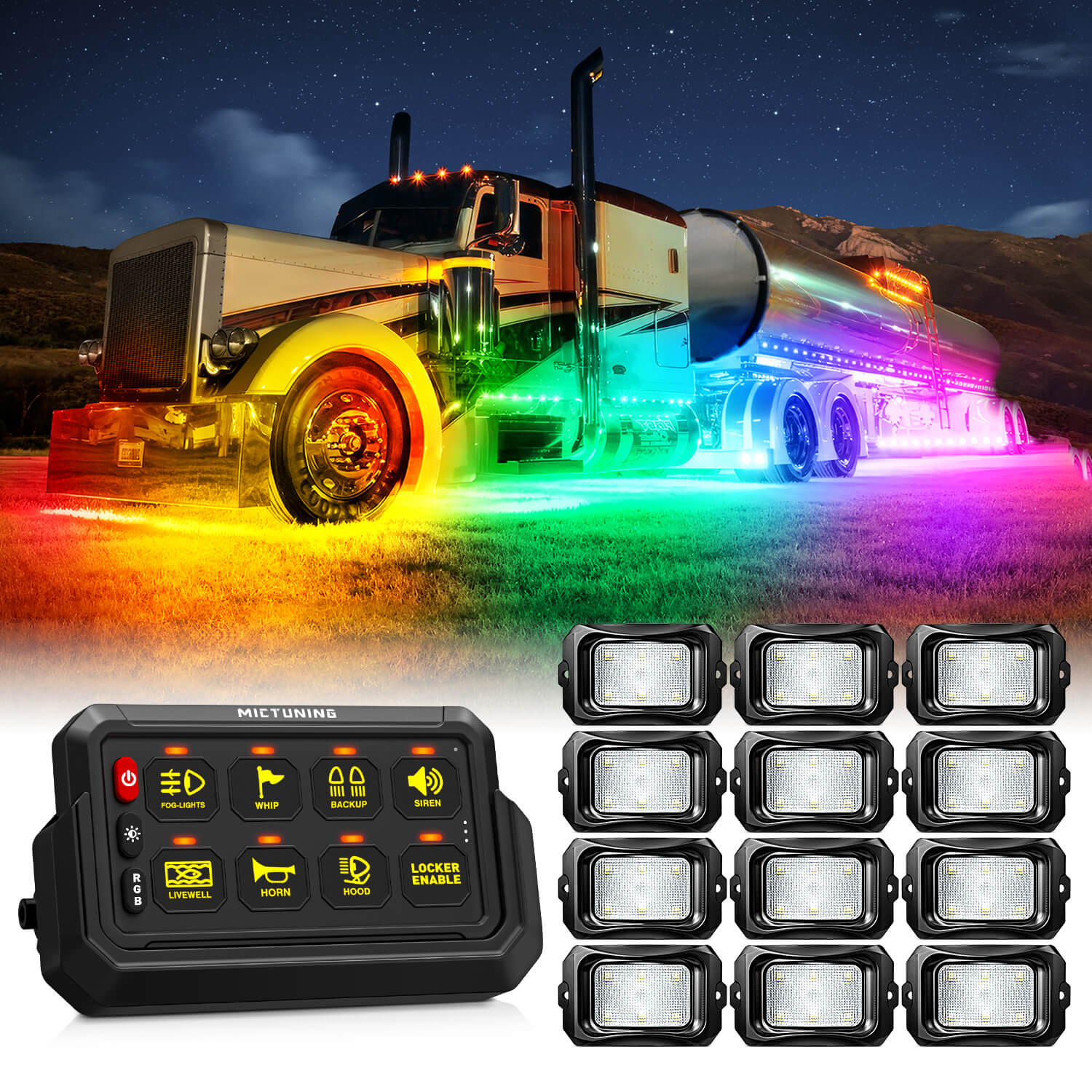 P1s-AC Wireless RGB Switch Panel Bundle with C2 RGB+IC LED Rock Lights Kit