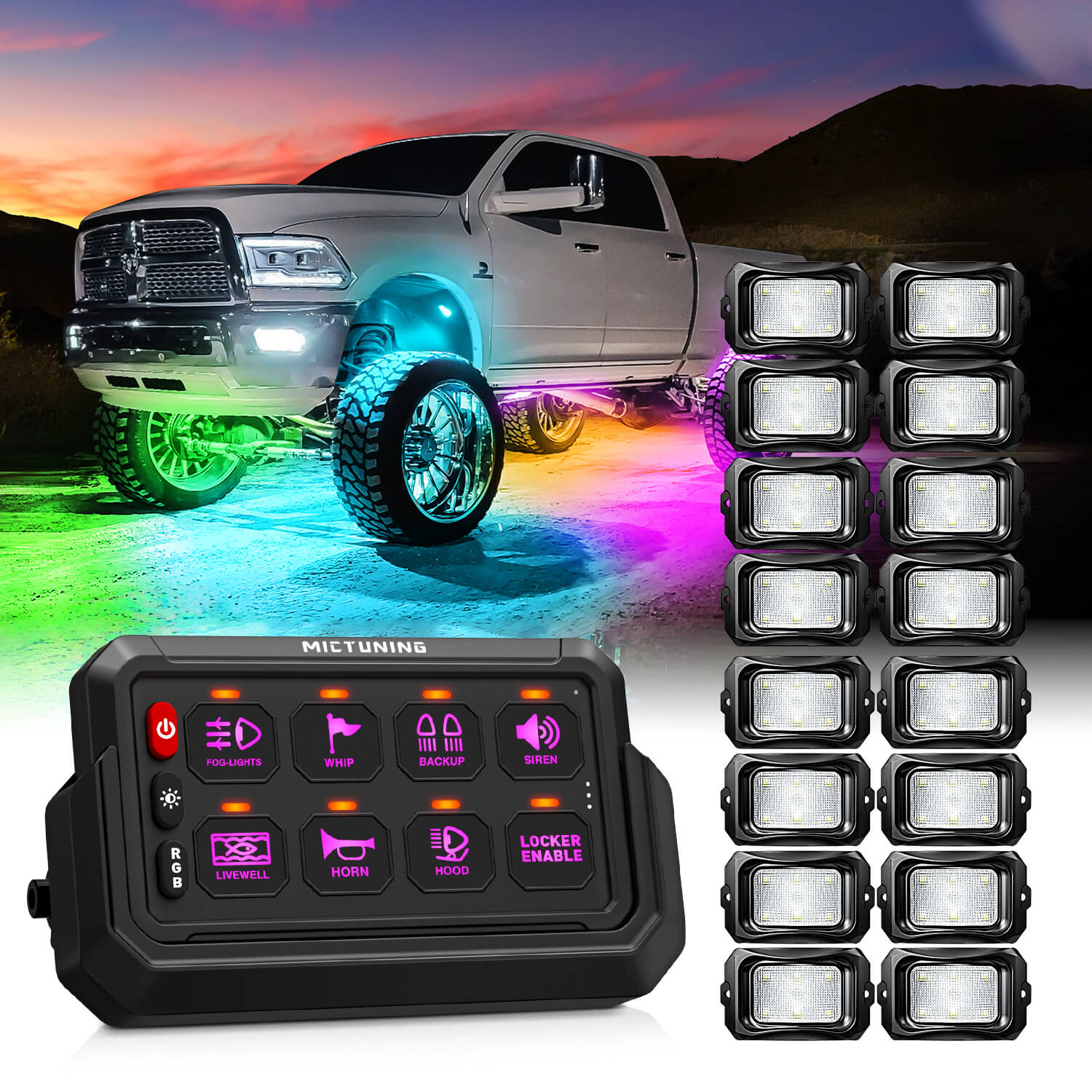 P1s-AC Wireless RGB Switch Panel Bundle with C2 RGB+IC LED Rock Lights Kit
