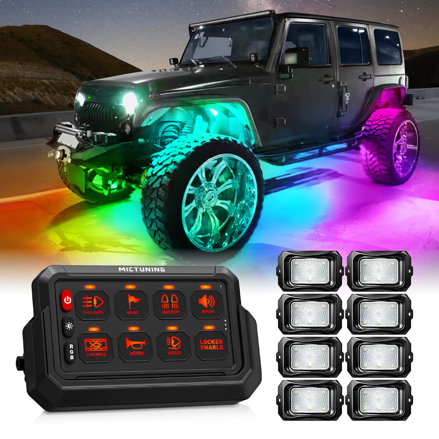 P1s-AC Wireless RGB Switch Panel Bundle with C2 RGB+IC LED Rock Lights Kit