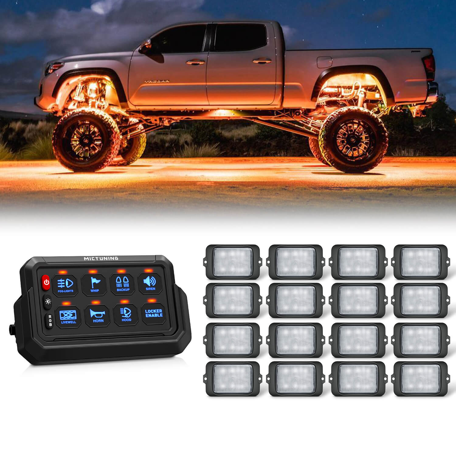 C3 RGBW Rock Lights Kit with P1s-AC Wireless RGB Switch Panel