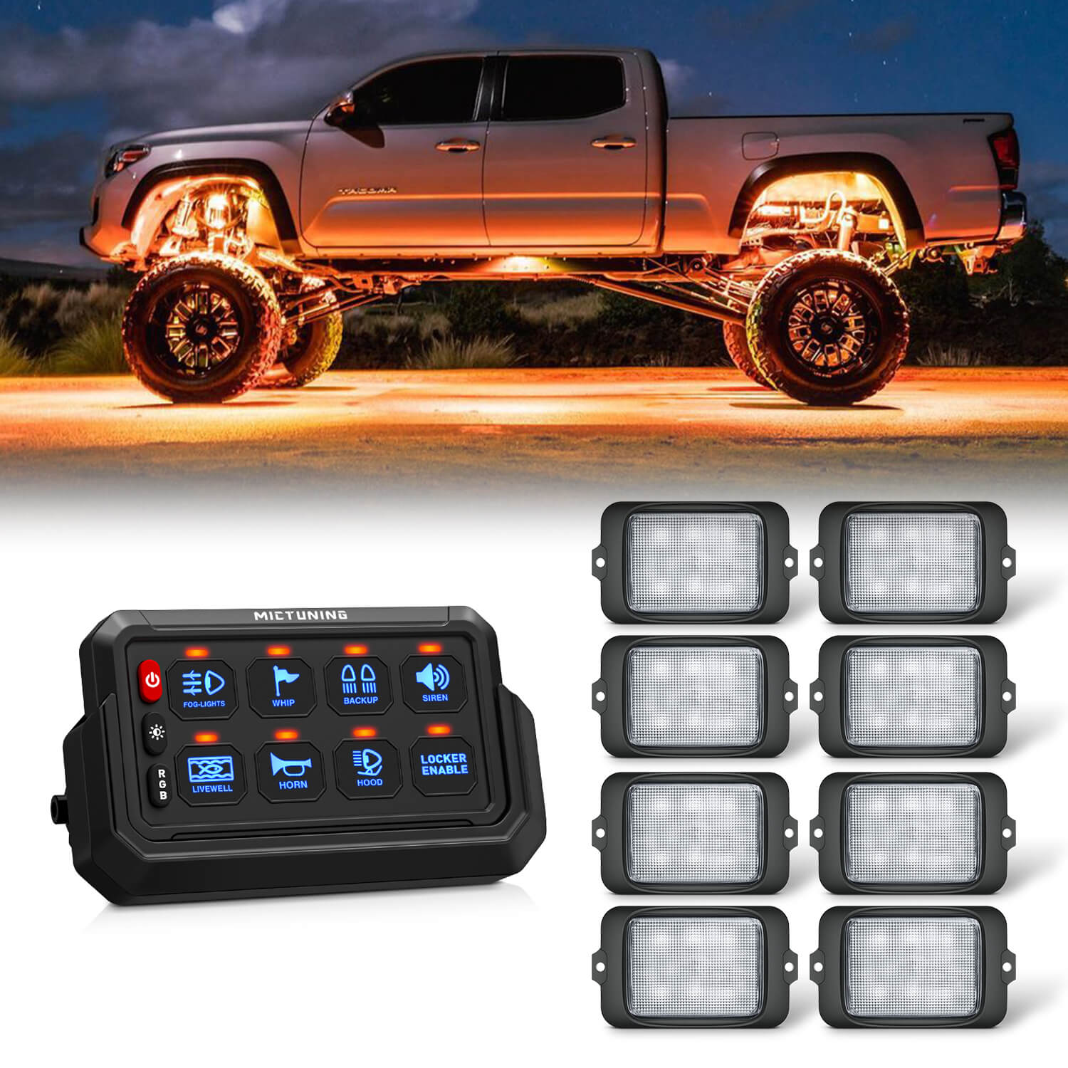 C3 RGBW Rock Lights Kit with P1s-AC Wireless RGB Switch Panel