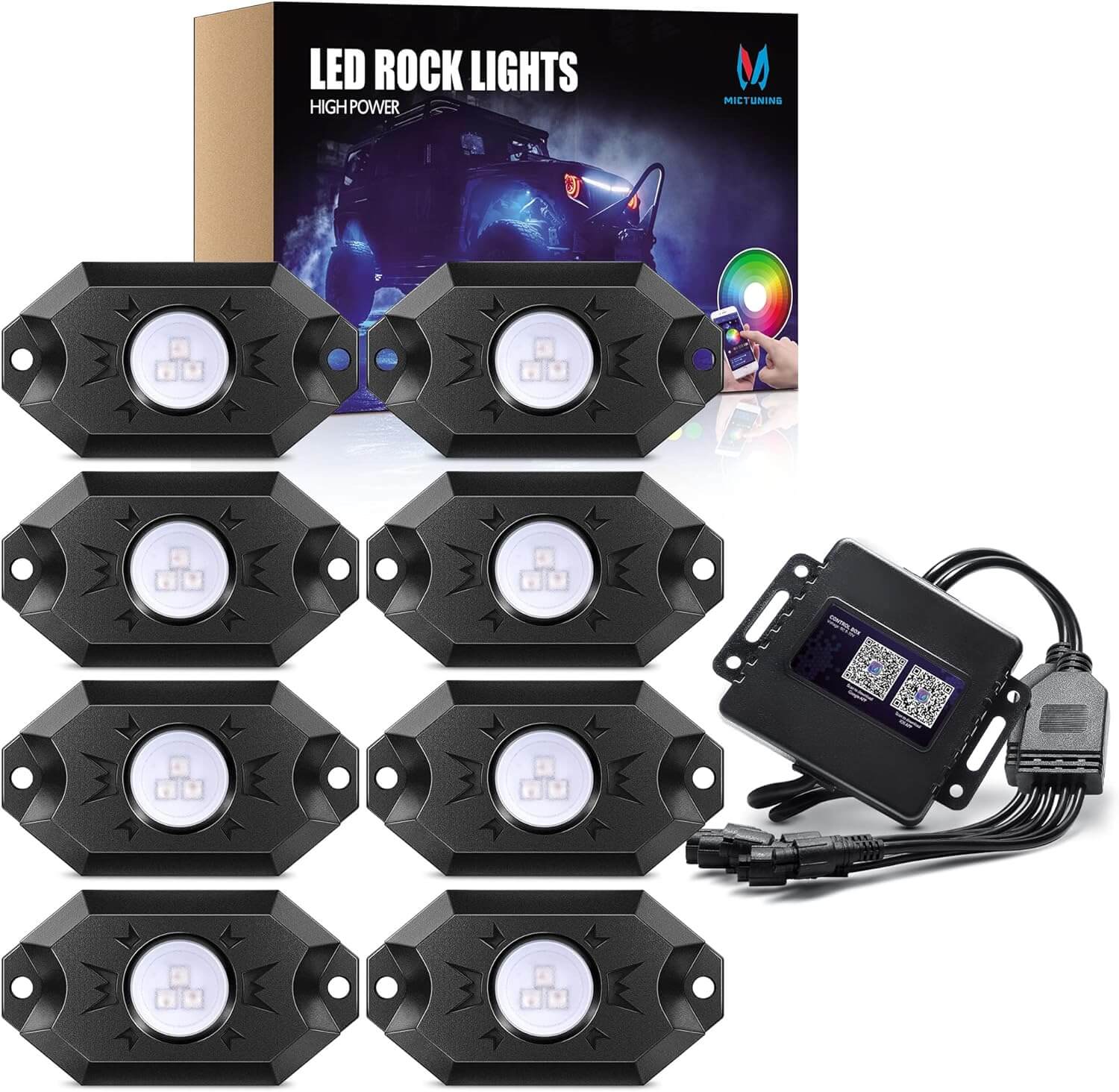 CM RGB LED Rock Lights Kits 4-12 Pods, 2nd-Gen RGB LED Rock Lights, APP Control