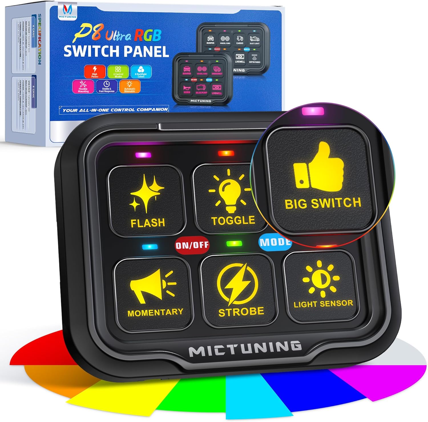 MICTUNING P8-Ultra 6/8 Gang RGB Switch Panel, Upgraded IP67, Larger & Tactile Switches