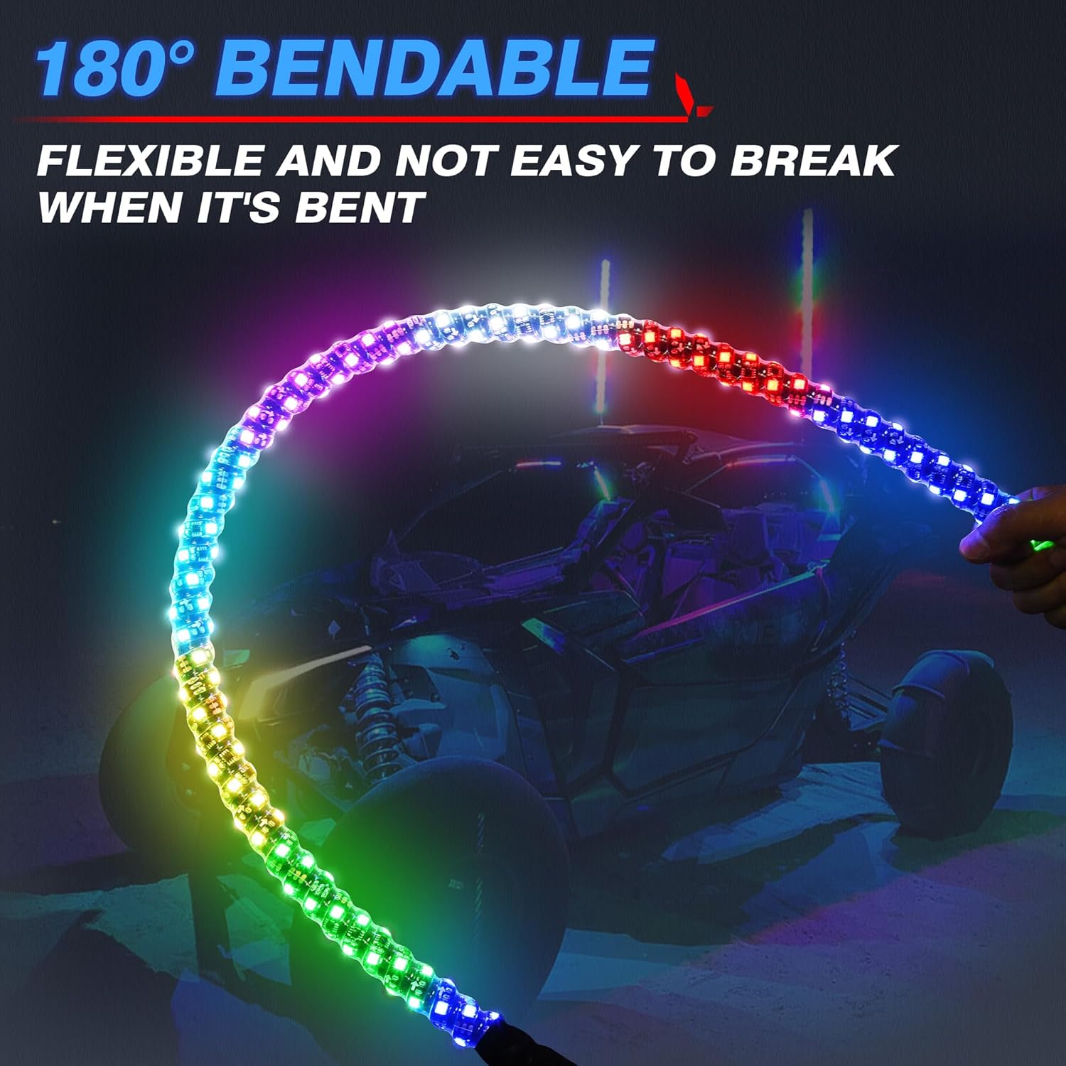 V1 RGB+IC Chasing Color Wheel Ring Lights Kit Bundle with W1 3FT/4FT Whip Lights with Flag 10pcs