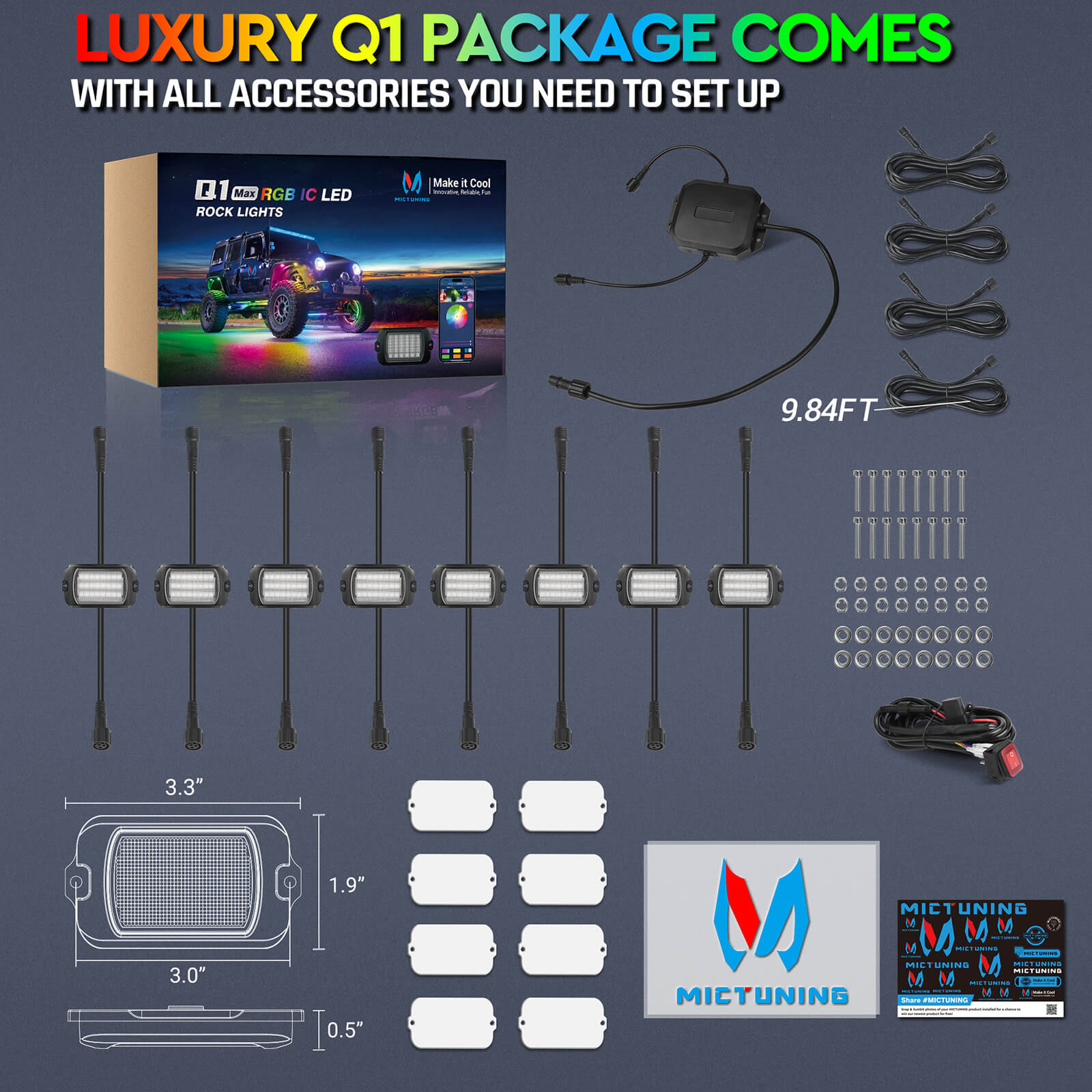 P1s Switch Panel with Wireless Remote Control Bundle with Q1 Max RGB+IC Rock Lights Kit 24LEDs/Pod Super Bright, 8-24 Pods
