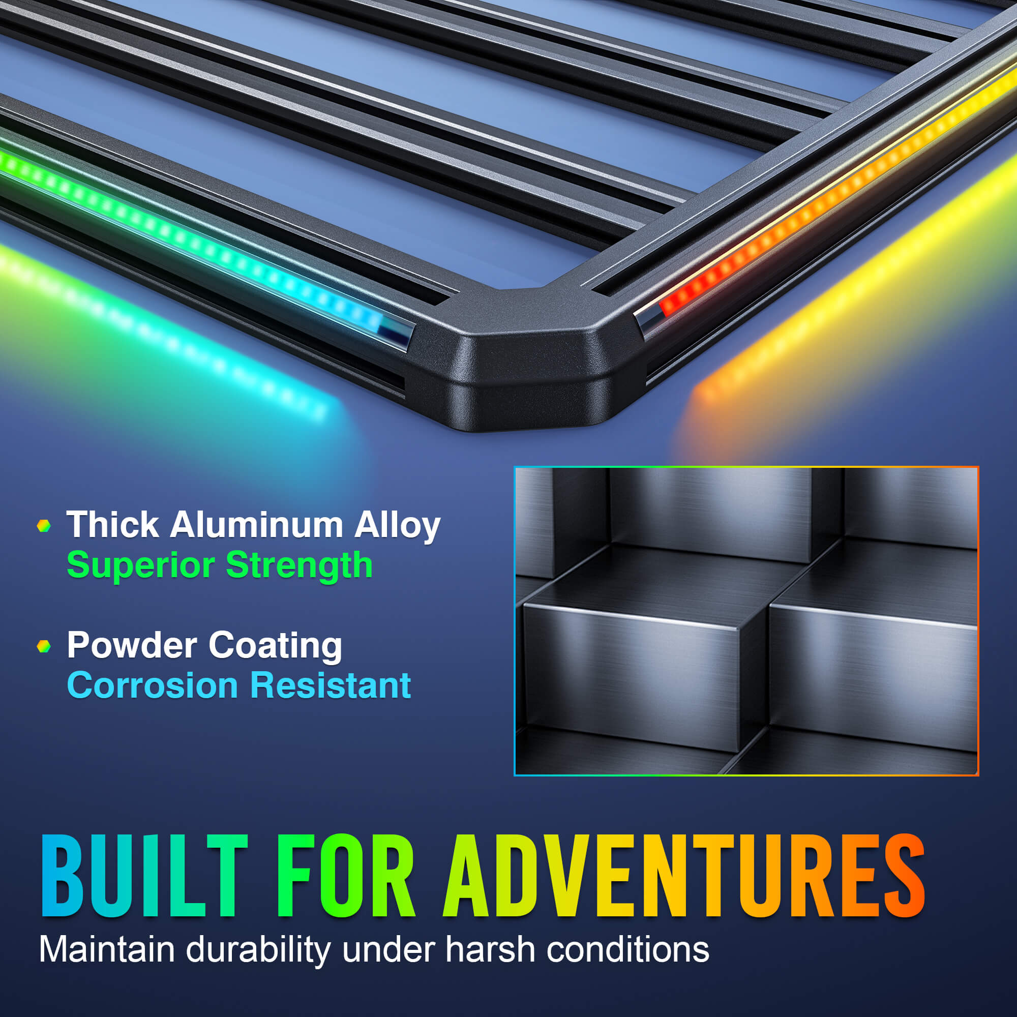Newest LED Roof Rack Cargo Platform w/ built-in RGB+IC Light Strips, RGB Chasing Lights Frame, Aluminum, 55.1" x 47.2", Fits Most 2-Bar SUVs (Only Ships to U.S. )