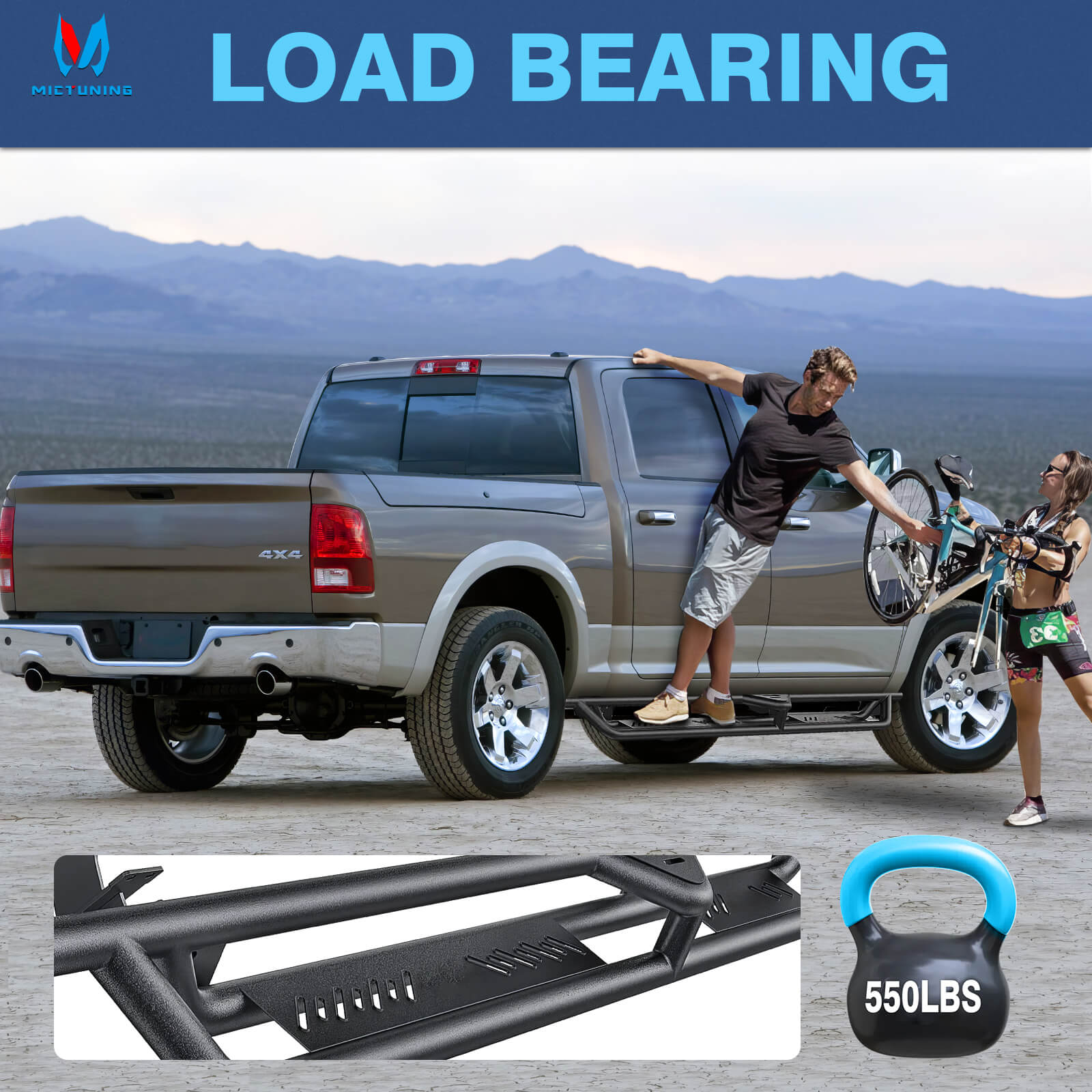 2009-2018 Dodge RAM 1500, 2019-2023 1500 Classic Quad Cab Side Running Boards, Heavy-Duty Side Steps (Only Ships to U.S. )