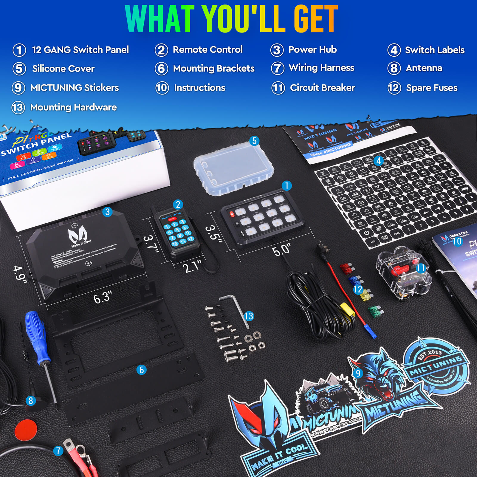 P1s Switch Panel with Wireless Remote Control Bundle with C2 RGB+IC LED Rock Lights Kit 8-24 Pods