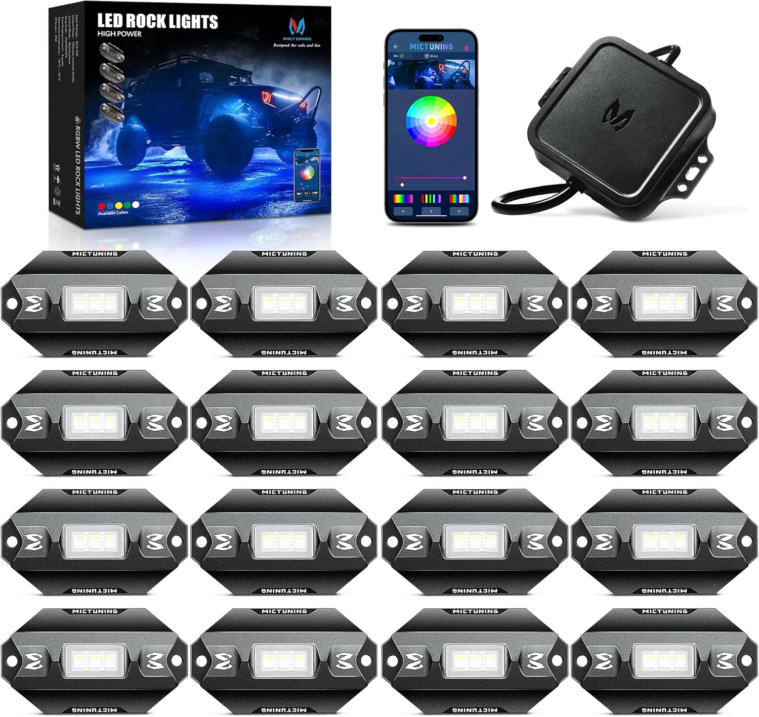 C1 RGBW LED Rock Lights 4-16 Pods Multicolor Underglow Neon Offroad Light Kit