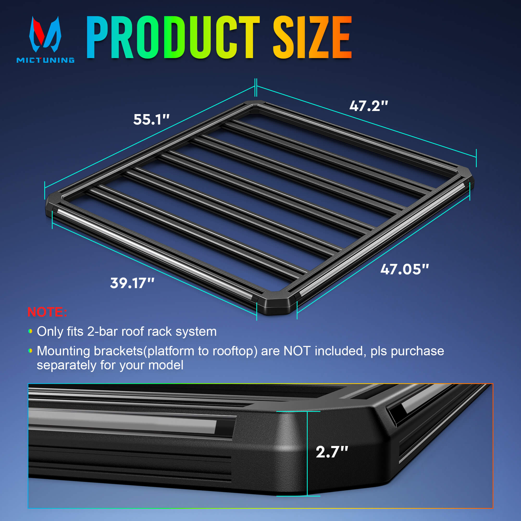 Newest LED Roof Rack Cargo Platform w/ built-in RGB+IC Light Strips, RGB Chasing Lights Frame, Aluminum, 55.1" x 47.2", Fits Most 2-Bar SUVs (Only Ships to U.S. )