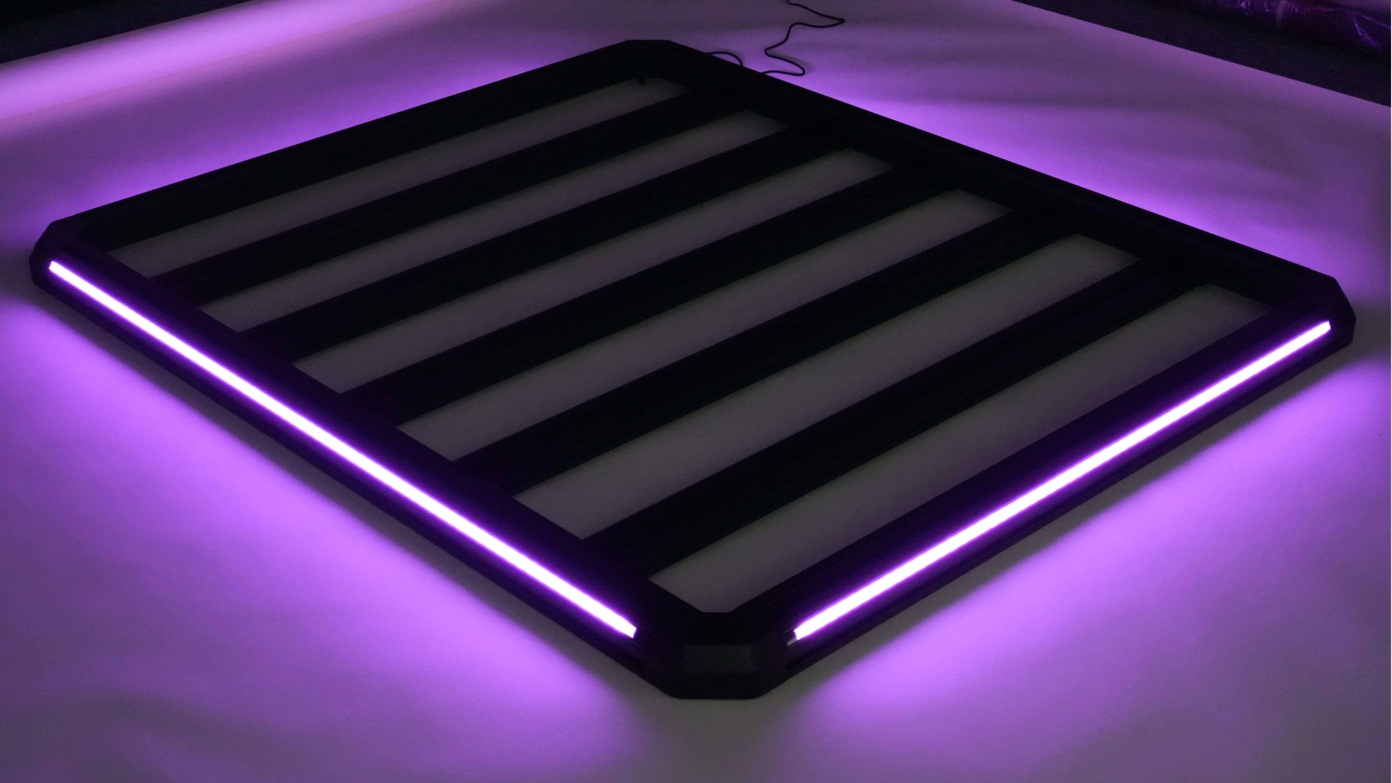 Newest LED Roof Rack Cargo Platform w/ built-in RGB+IC Light Strips, RGB Chasing Lights Frame, Aluminum, 55.1" x 47.2", Fits Most 2-Bar SUVs (Only Ships to U.S. )