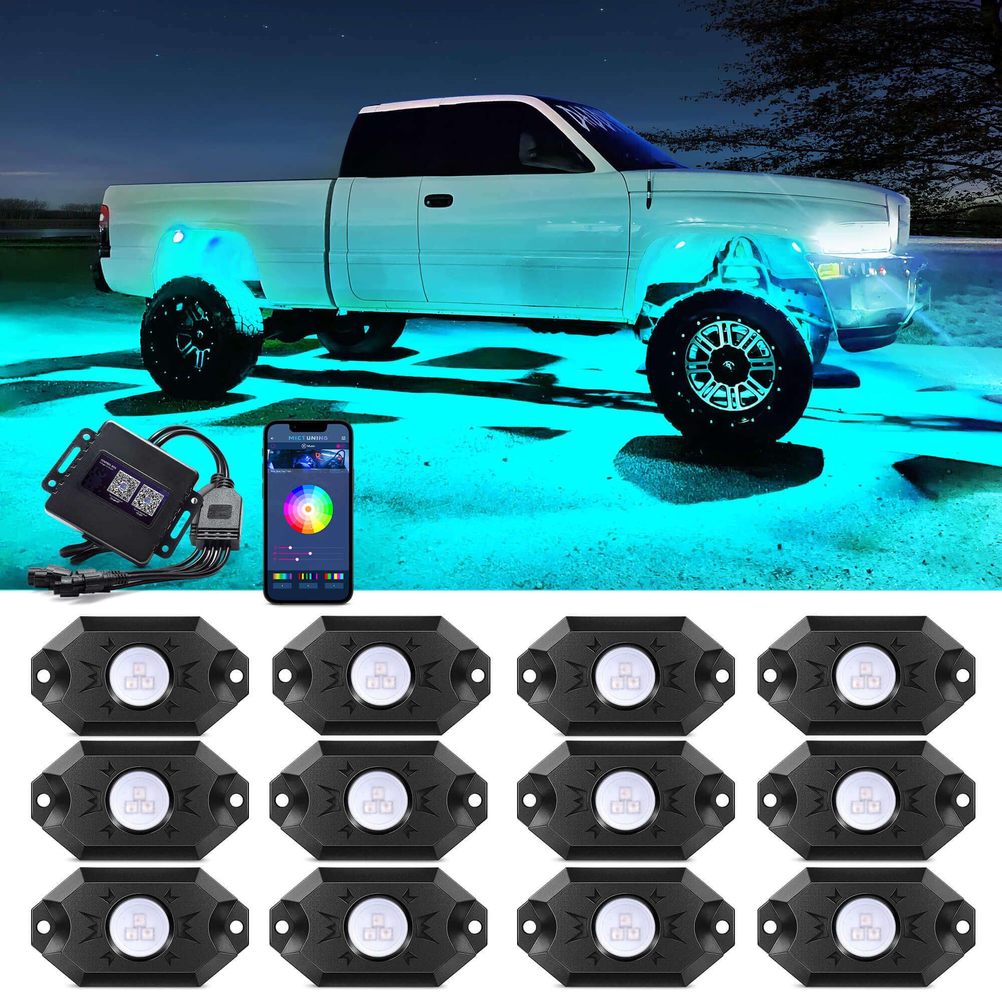 CM RGB LED Rock Lights Kits 4-12 Pods, 2nd-Gen RGB LED Rock Lights, APP Control