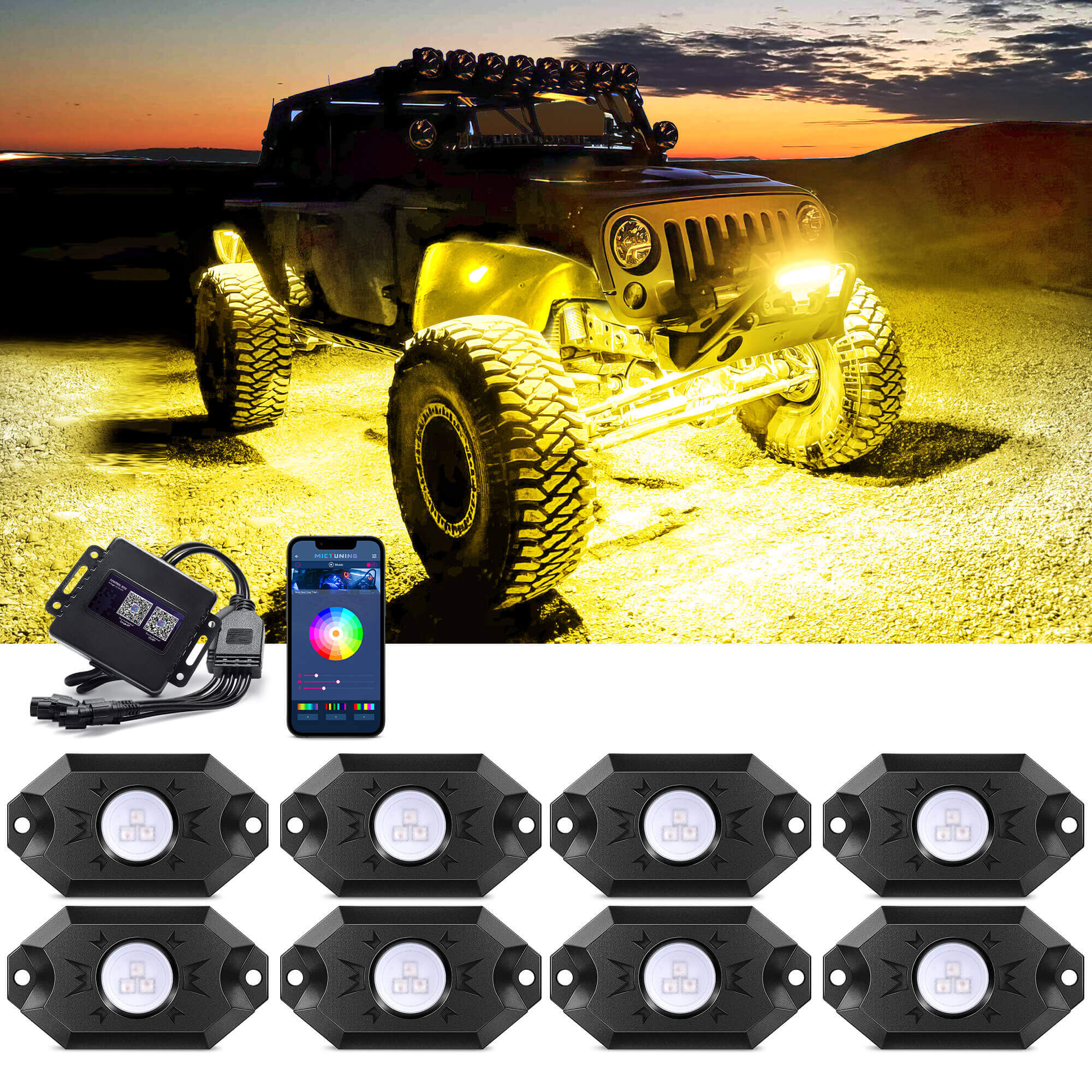 CM RGB LED Rock Lights Kits 4-12 Pods, 2nd-Gen RGB LED Rock Lights, APP Control