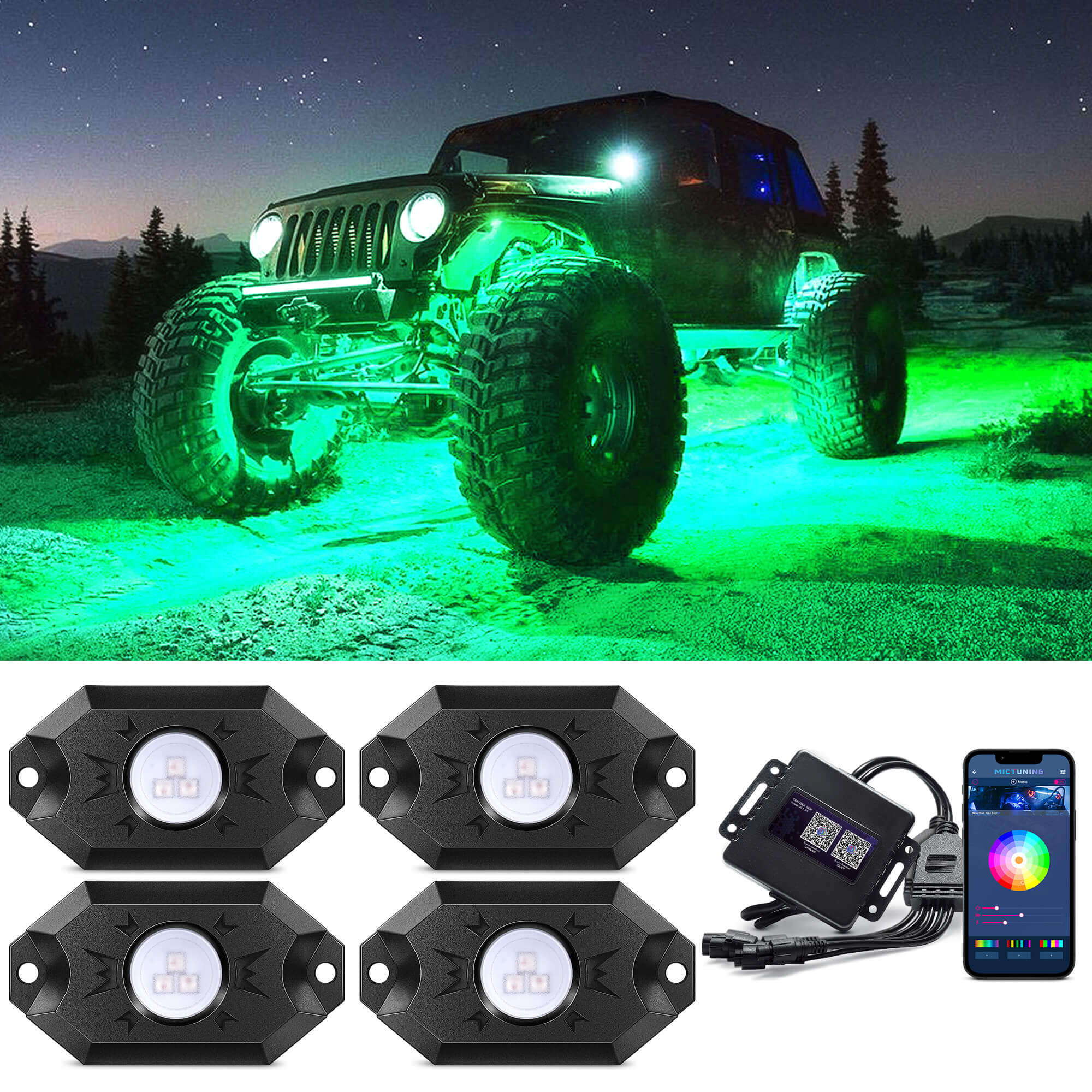 CM RGB LED Rock Lights Kits 4-12 Pods, 2nd-Gen RGB LED Rock Lights, APP Control