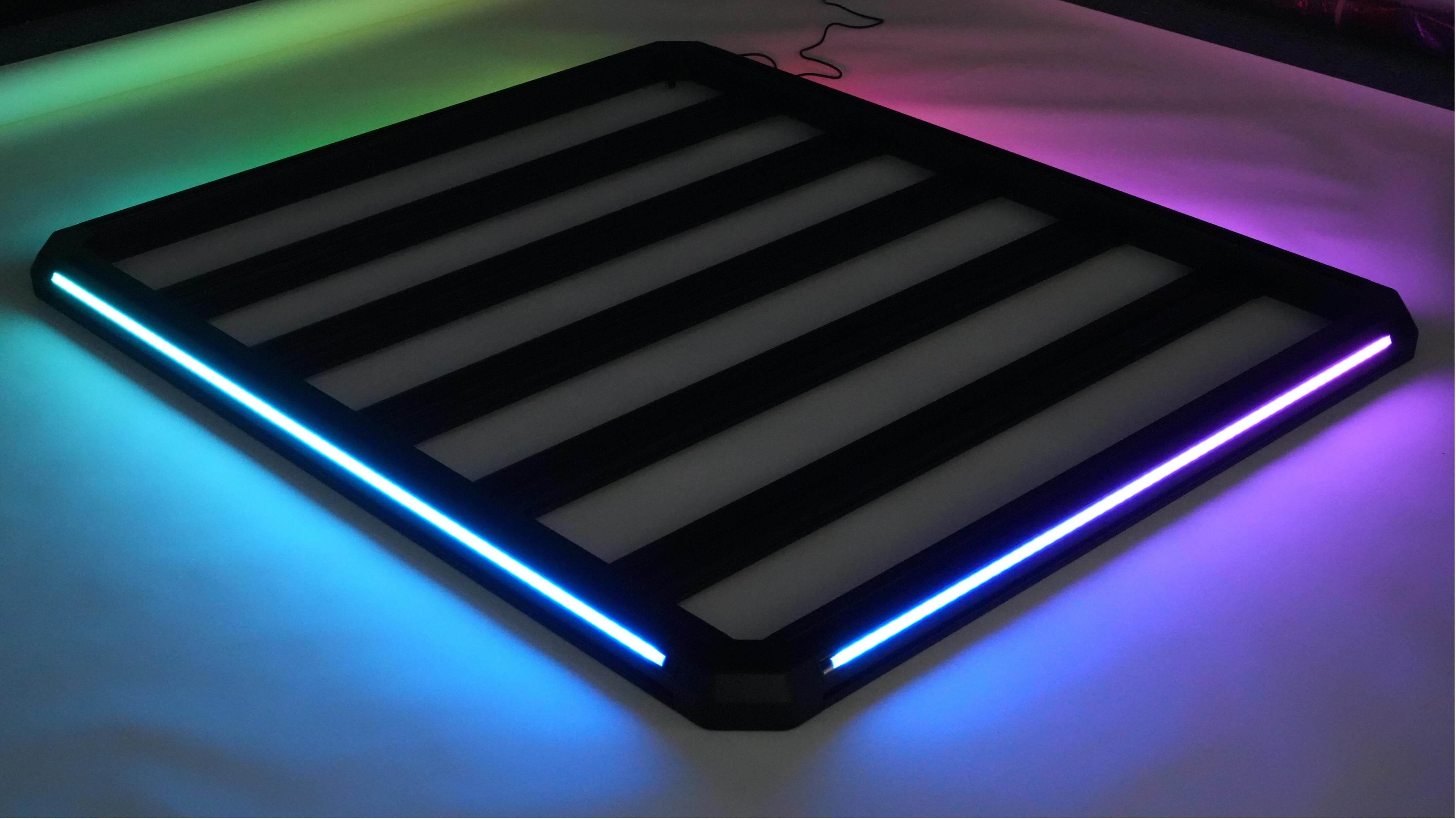 Newest LED Roof Rack Cargo Platform w/ built-in RGB+IC Light Strips, RGB Chasing Lights Frame, Aluminum, 55.1" x 47.2", Fits Most 2-Bar SUVs (Only Ships to U.S. )