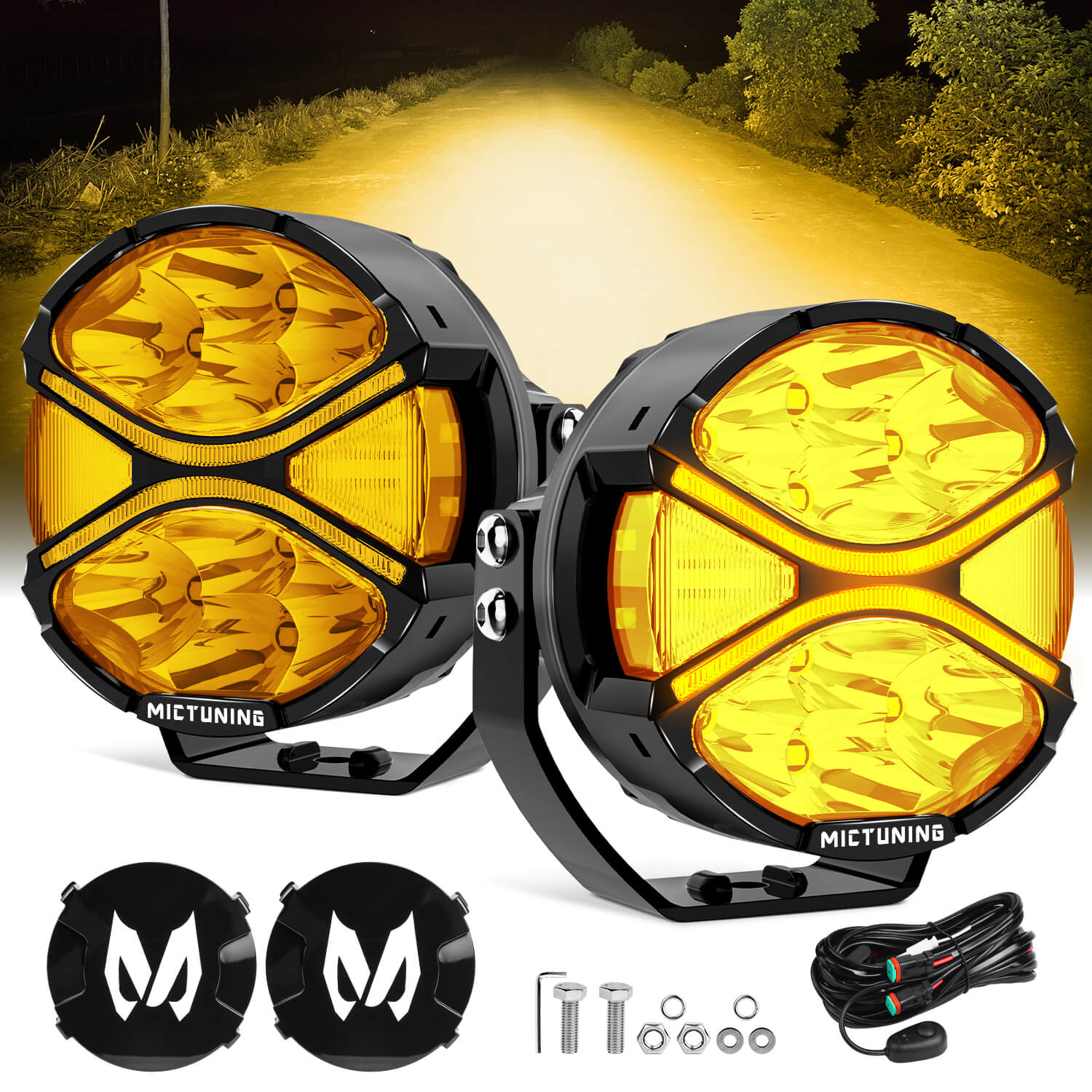 K6 4 Inch 160W LED Amber Light Pods - Amber DRL Turn Signal, 270° Side Shooter Offroad Driving Ditch Lights w/ Covers, 2PC