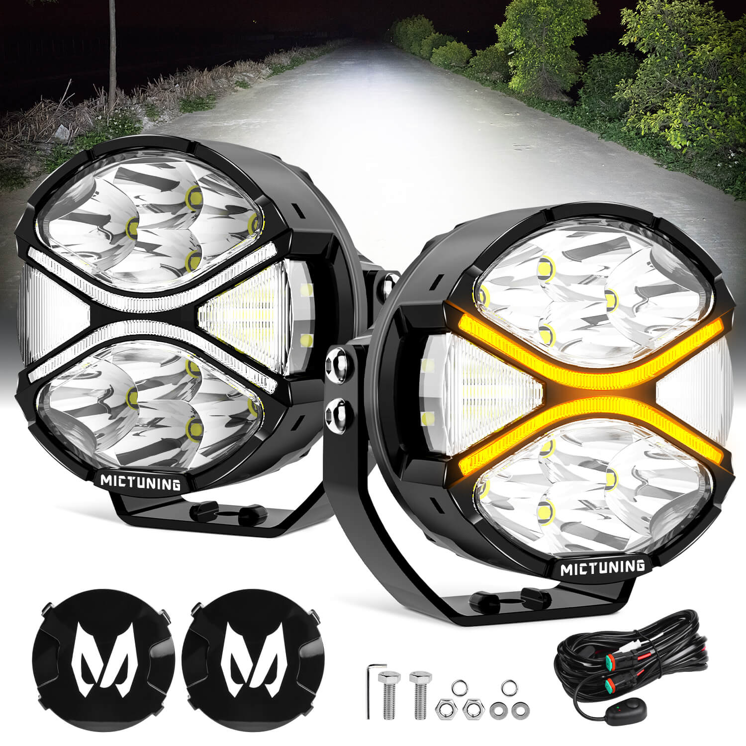 K6 4 Inch 160W LED White Light Pods - White DRL Amber Turn Signal, 270° Side Shooter Offroad Driving Ditch Lights w/ Covers, 2PC
