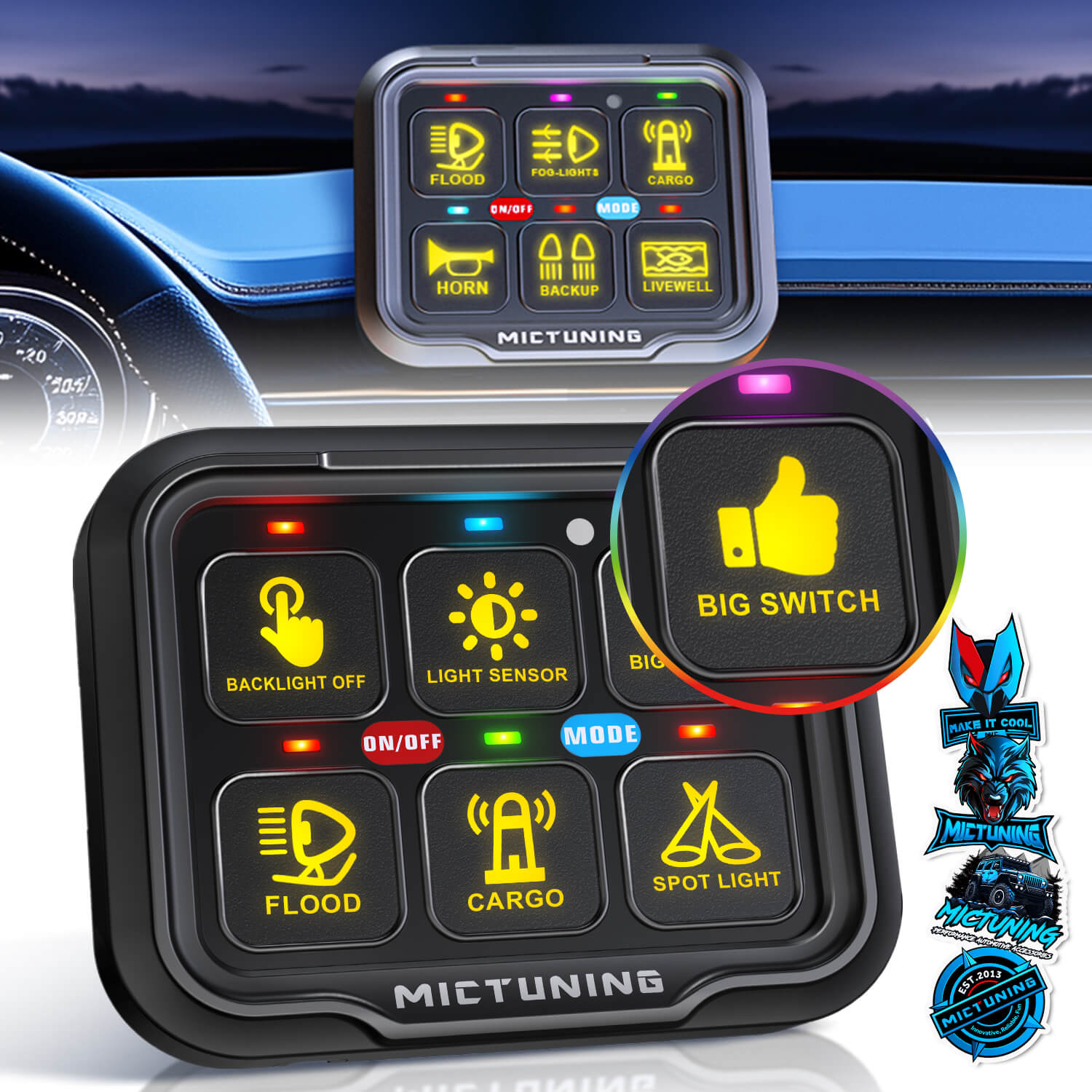 Q1 Max RGB+IC Rock Lights 8-24 Pods Bundle with P8-Ultra 6/8 Gang Switch Panel, Larger & Tactile Switches