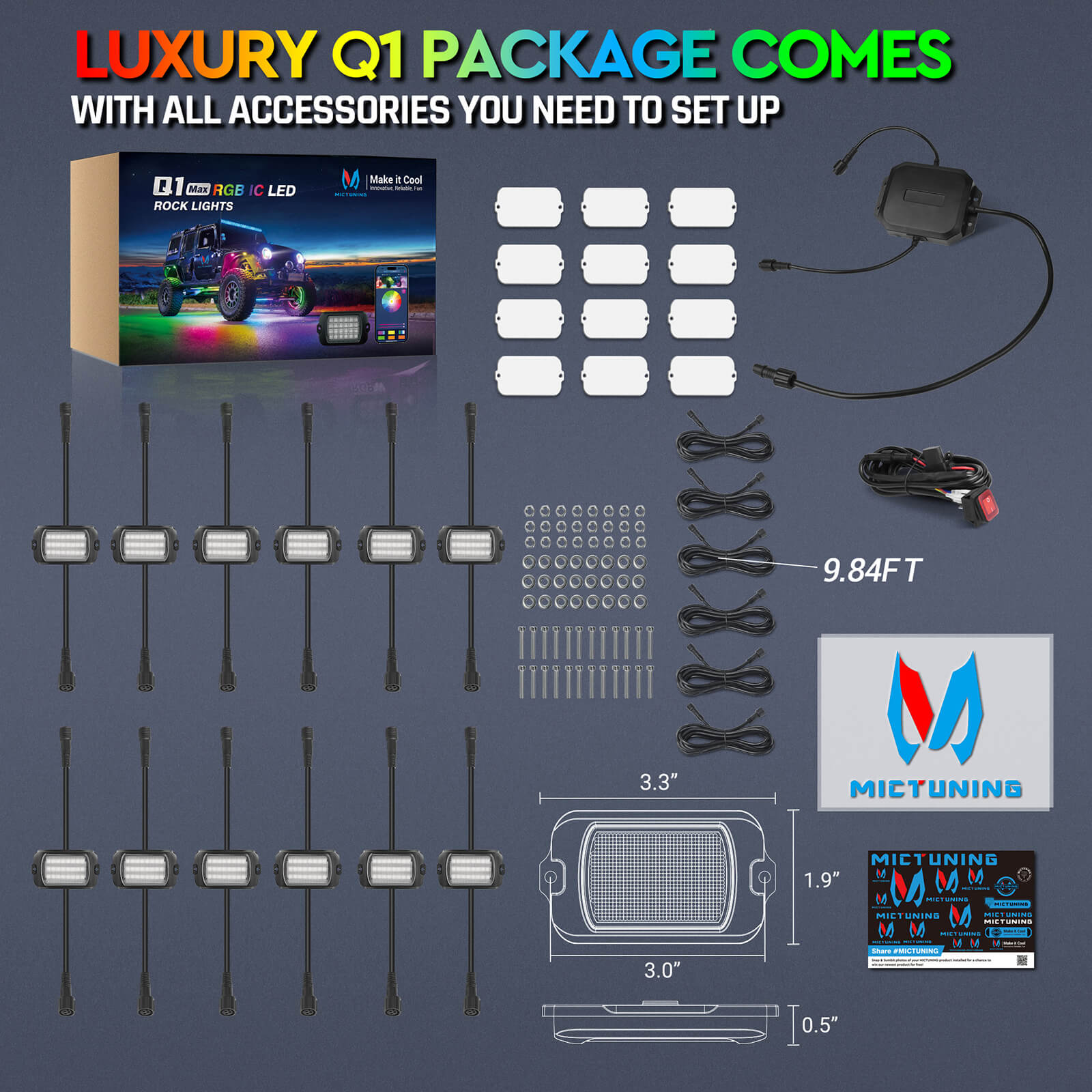 P1s Switch Panel with Wireless Remote Control Bundle with Q1 Max RGB+IC Rock Lights Kit 24LEDs/Pod Super Bright, 8-24 Pods