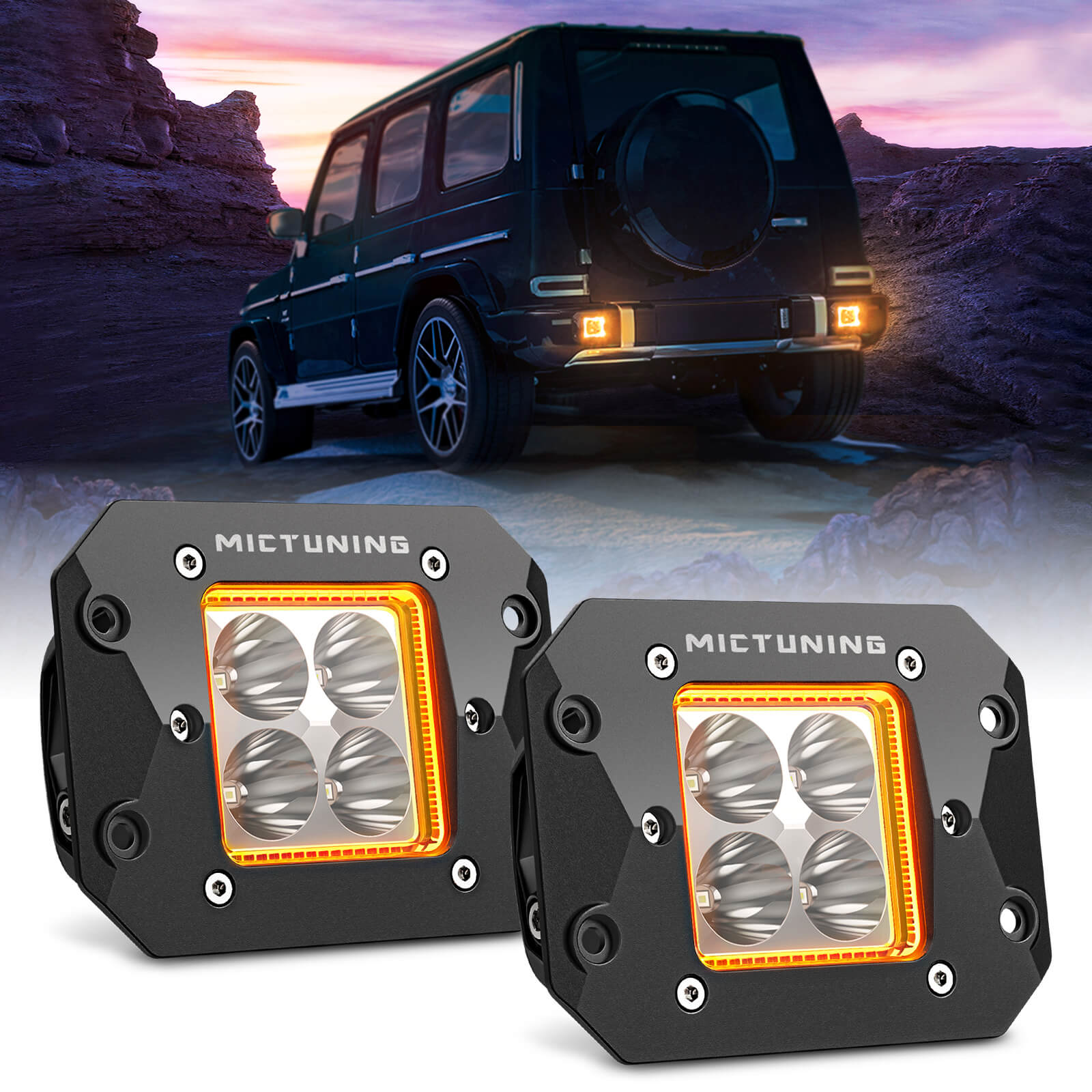S1 Flush Mount Amber Led Pods Light - 4.68 Inch 20W Off Road Combo Driving Lights with Amber Marker Light (2pcs)