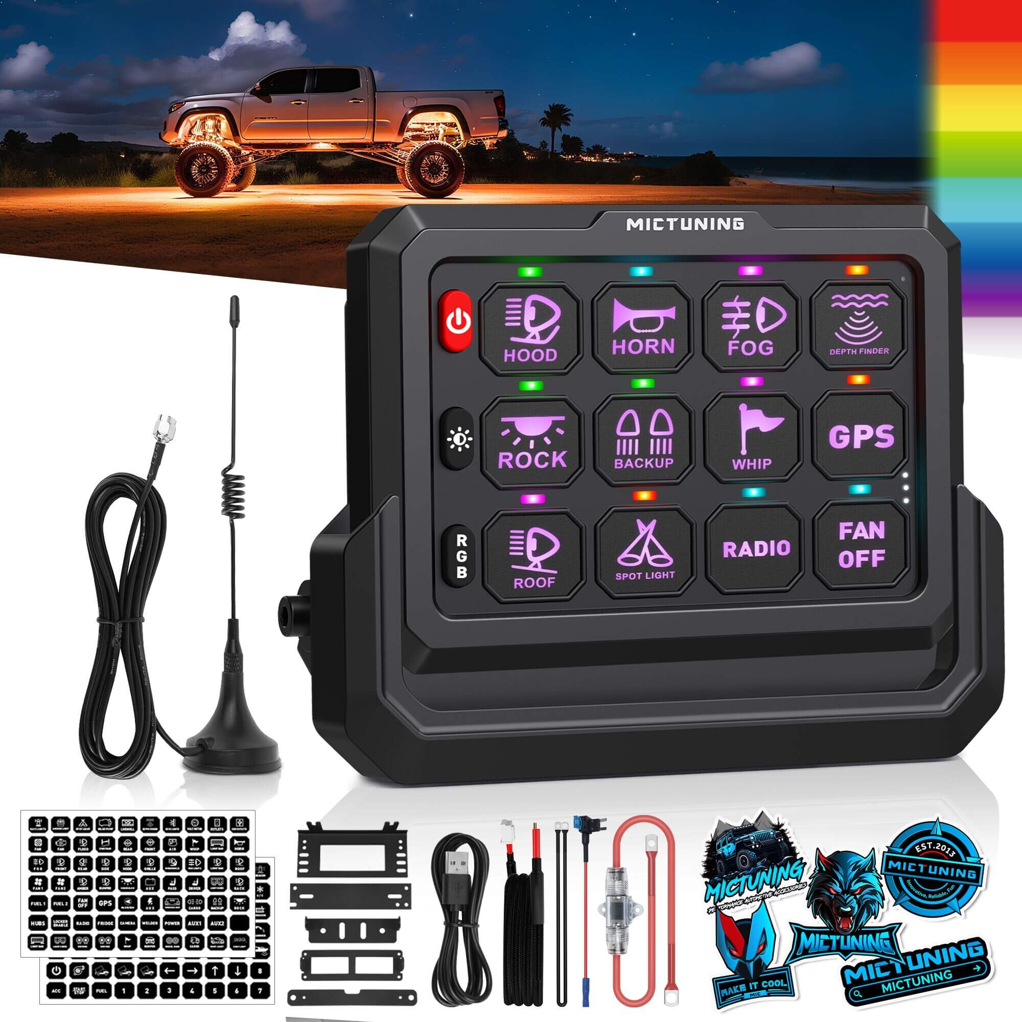 C2 RGBW LED Rock Lights Kit 8-16 Pods Bundle with P1s-W Wireless RGB Switch Panel 8/12 Gang, Up to 328FT Range