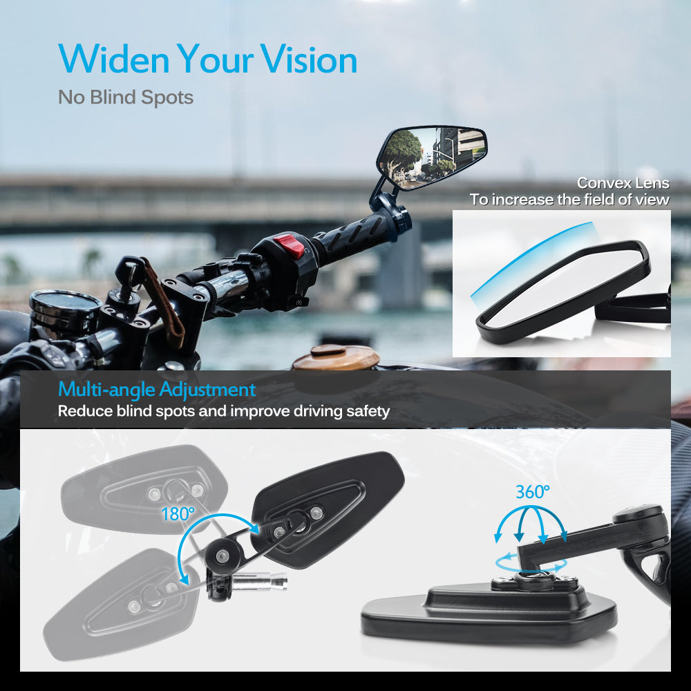 3 Inch Rectangle Motorcycle Mirrors Bar End Side Mirror Bundle