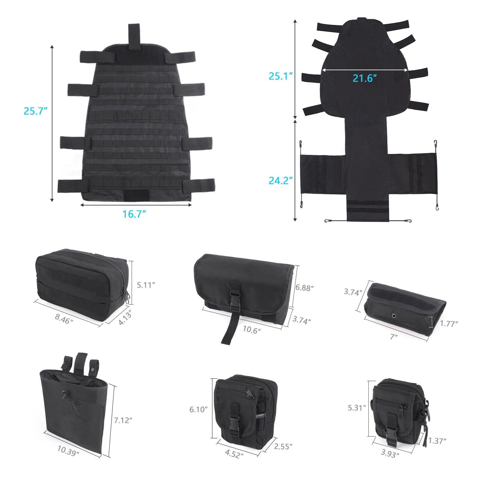 Universal Front Seat Cover Storage Bags - Muti-Compartments Holder Pockets Molle Pouches Stuff Organizer Compatible for Jep Wrangler JK JL