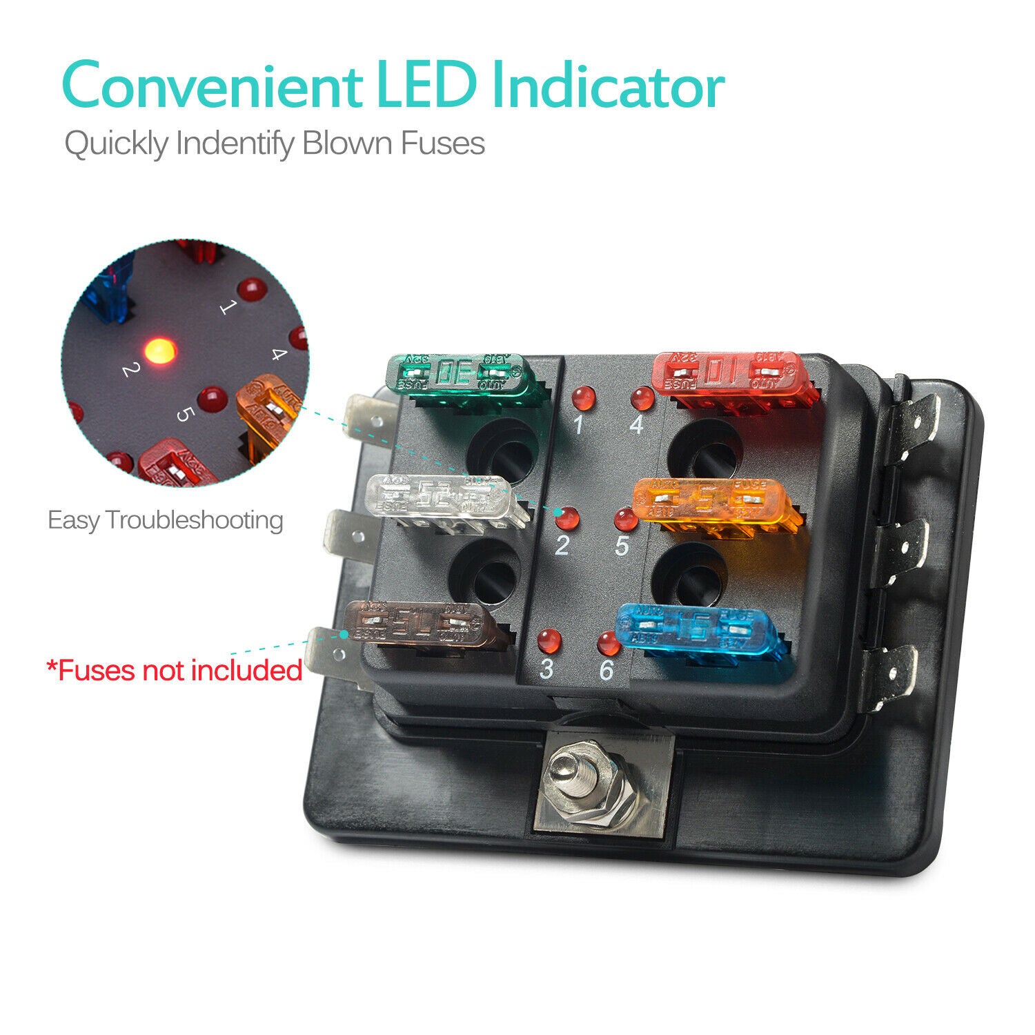 6 Way Terminal Circuit Car Auto Boat Blade Fuse Box Block Holder+Cover