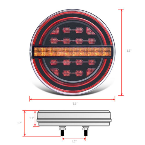 2Pcs Round Red/Amber Submersible LED Trailer Tail Lights Kit, Brake Light/DRL/Flow Turn Signal Lamp for Under 80''